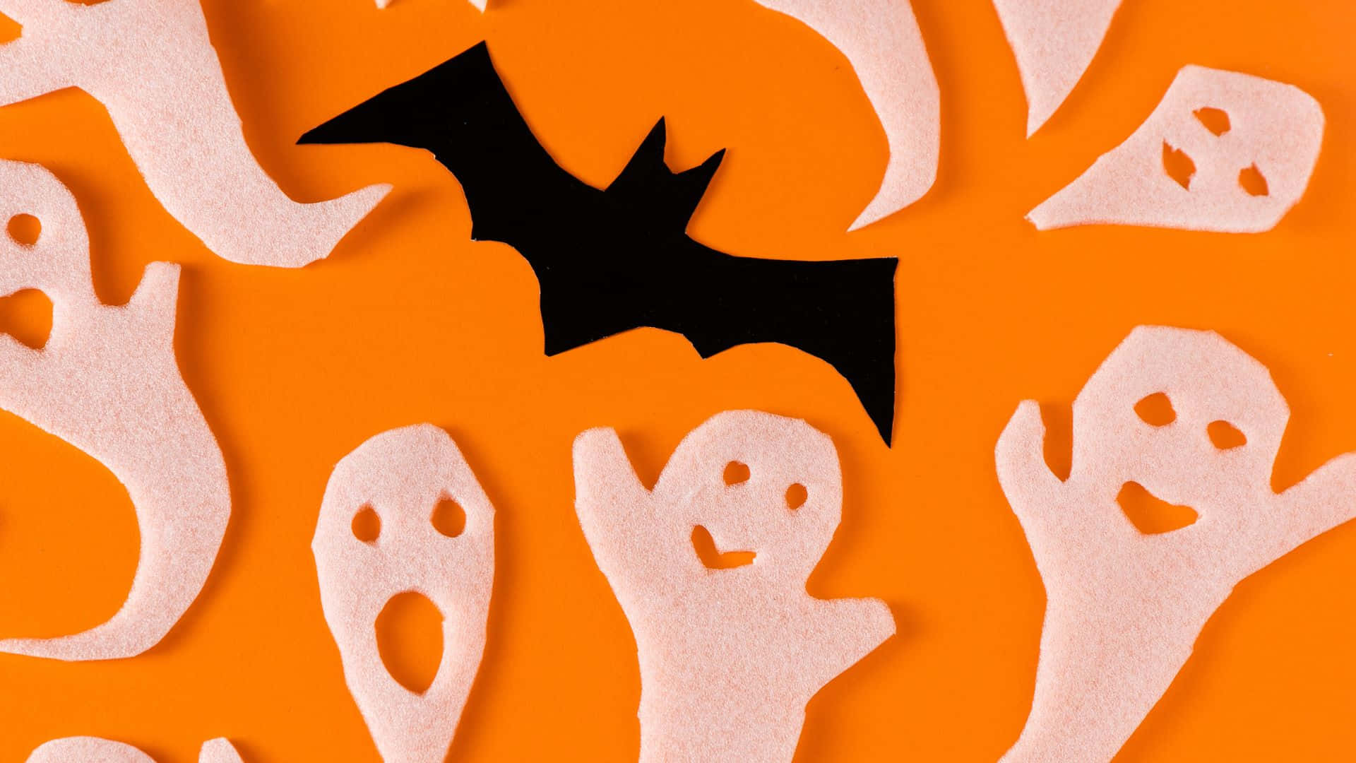 Halloween Crafts, white felt ghosts, black bat, Full HD Desktop Wallpaper