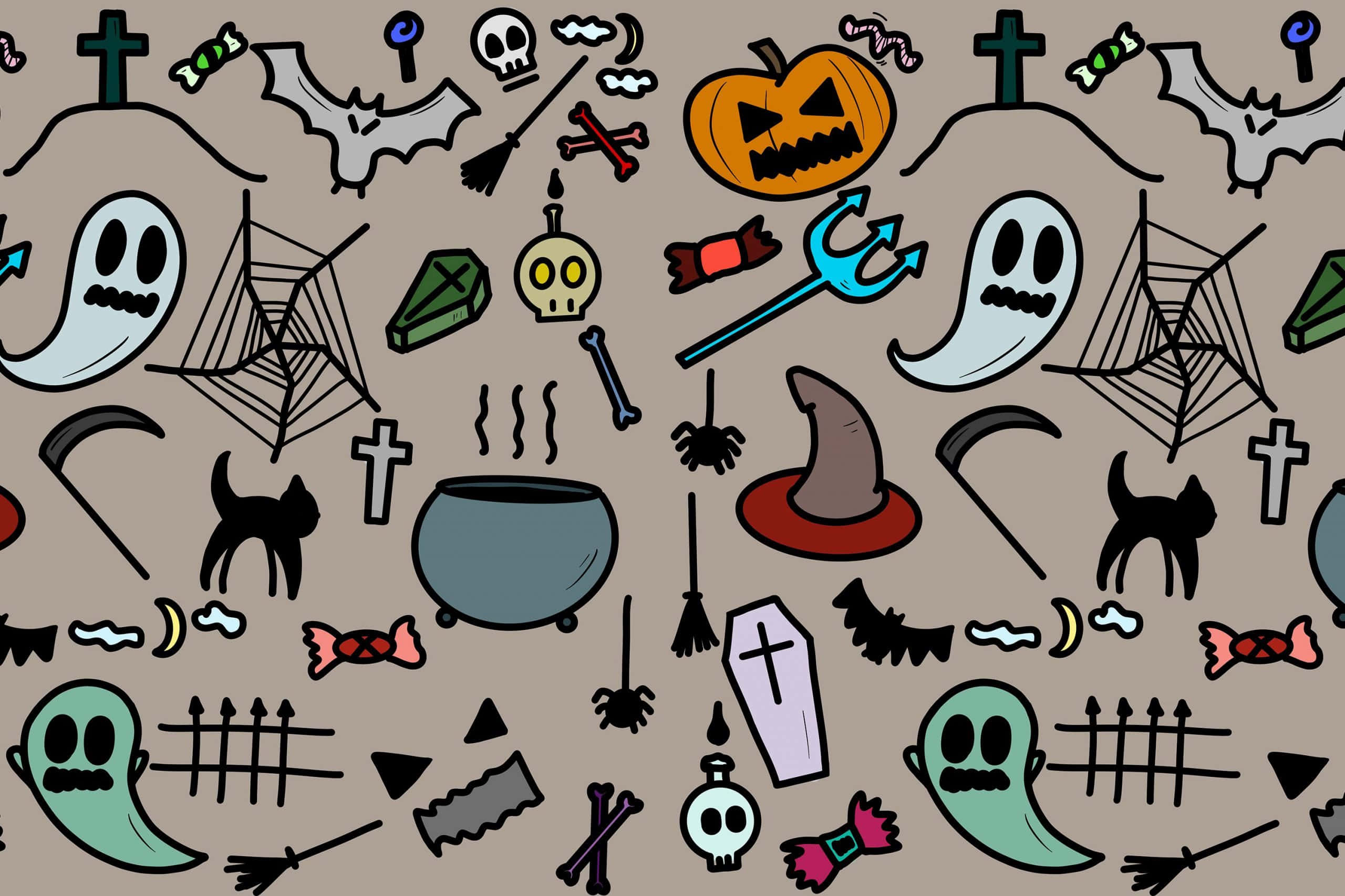 Halloween Pattern, dark aesthetic, ghosts, 2K Desktop Wallpaper