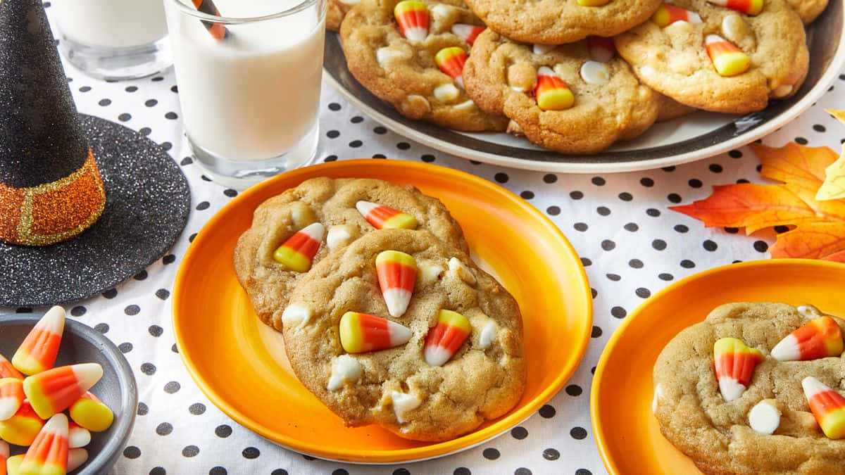 candy corn, cookies, witch hat, SD Desktop Wallpaper