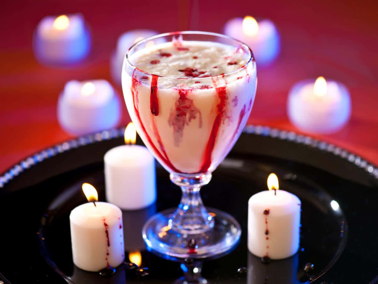 Halloween Drinks, creamy white dessert, red syrup, HD Desktop Wallpaper