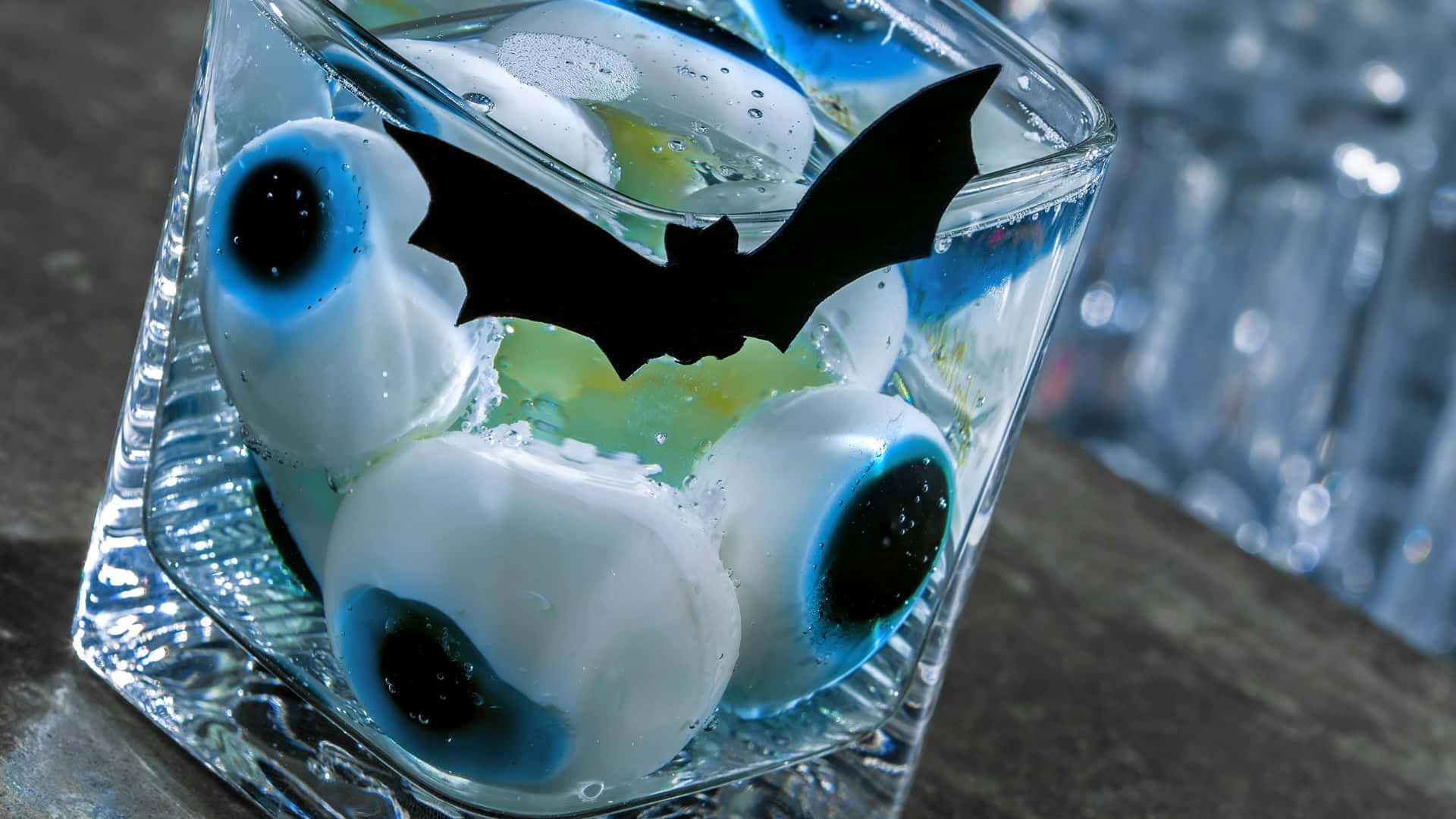 Halloween Drinks, blue liquid, fake eyeballs, Full HD Desktop Wallpaper