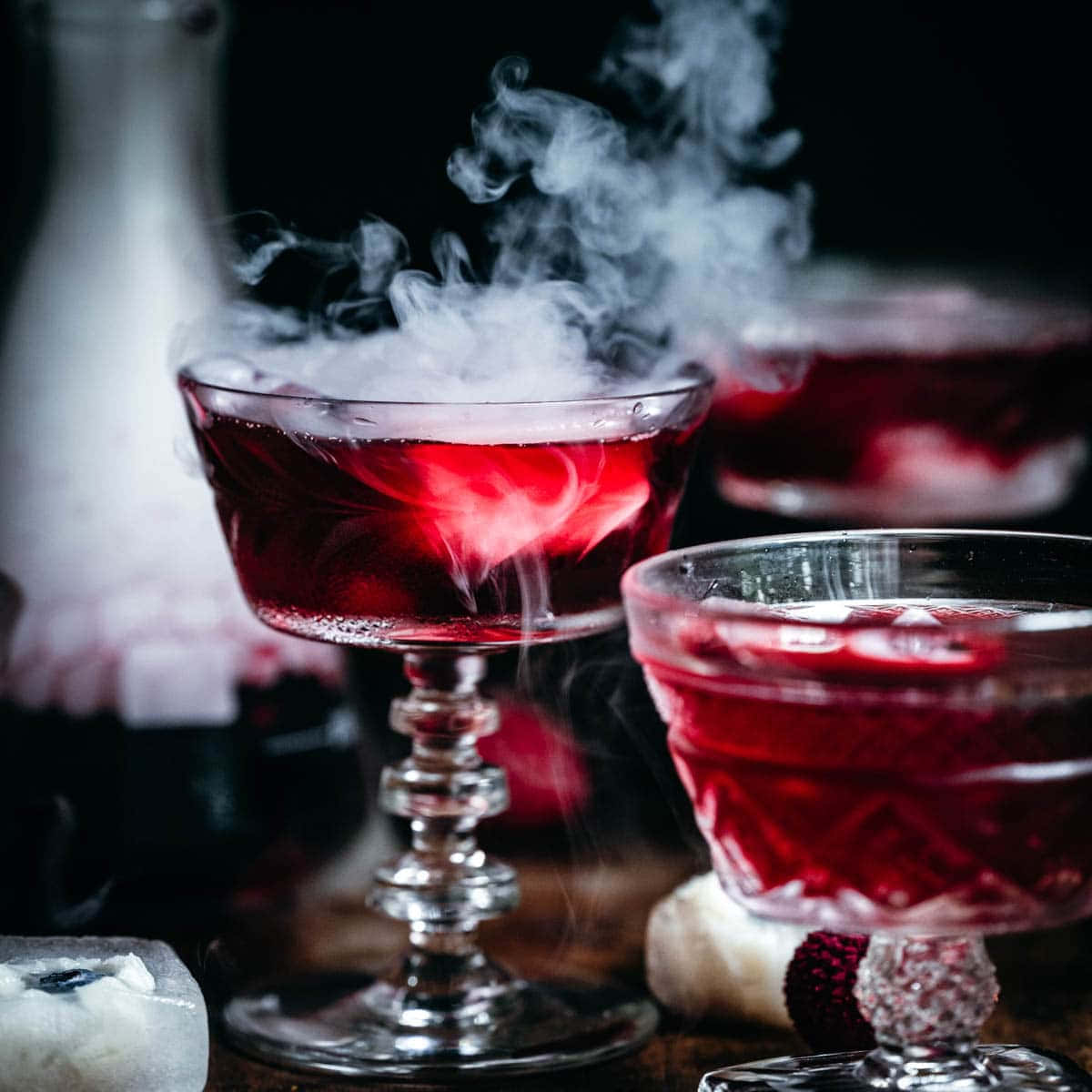 Halloween cocktails, glowing red cocktails, swirling smoke, SD Desktop Wallpaper