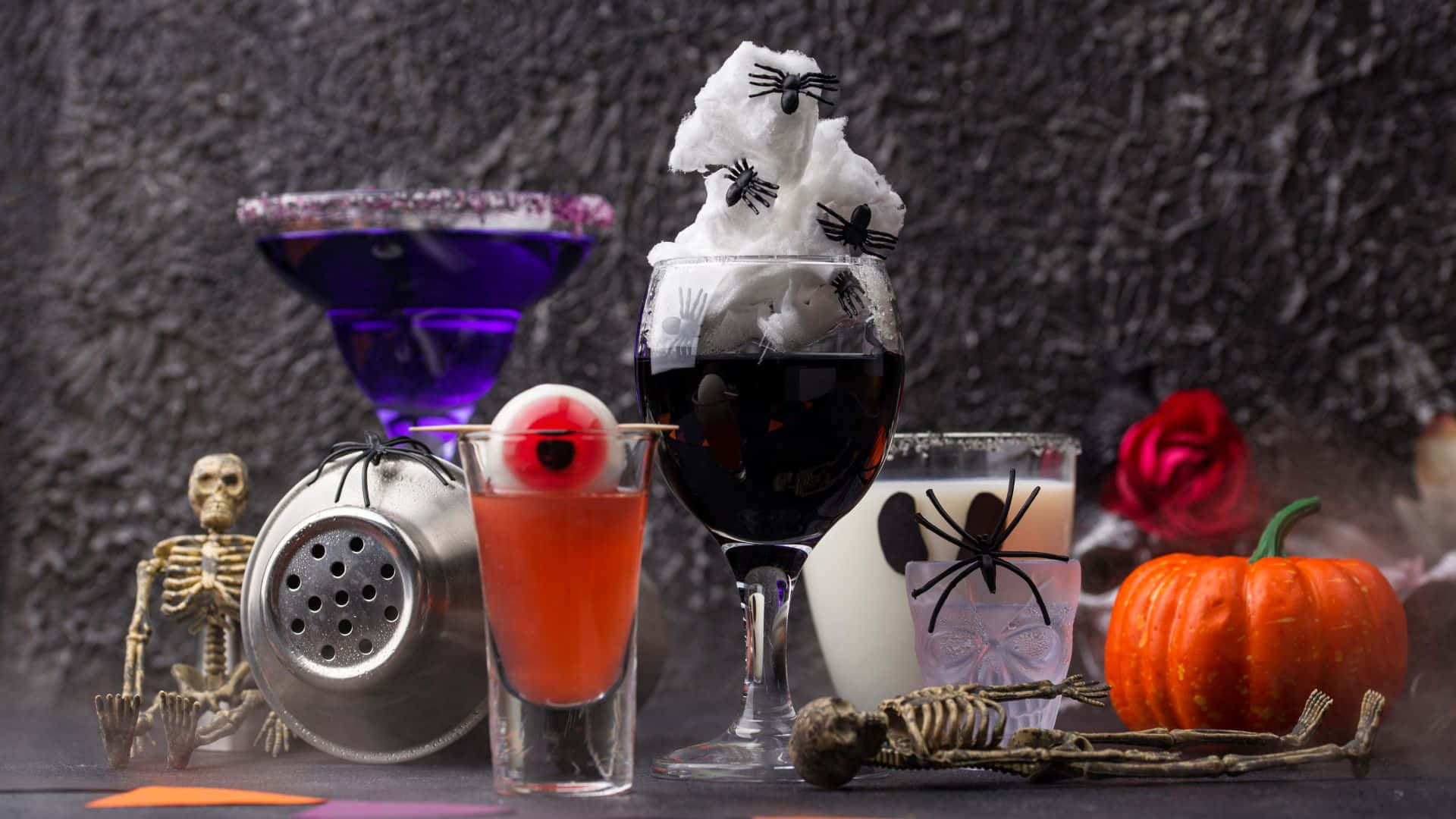 spooky cocktails, eyeball garnish, spider toppers, Full HD Desktop Wallpaper