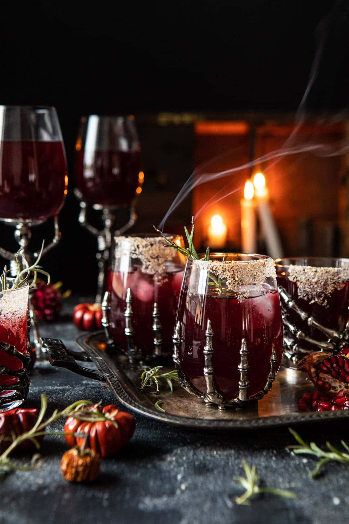 Halloween cocktails, dark red cocktails, skeletal glassware, HD Phone Wallpaper