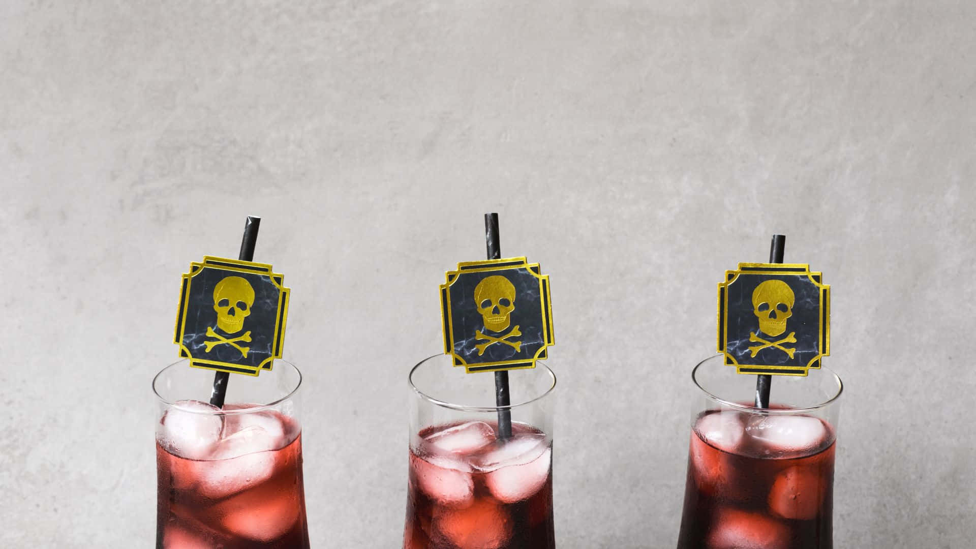 spooky cocktails, red iced drink, skull and crossbones stirrers, Full HD Desktop Wallpaper