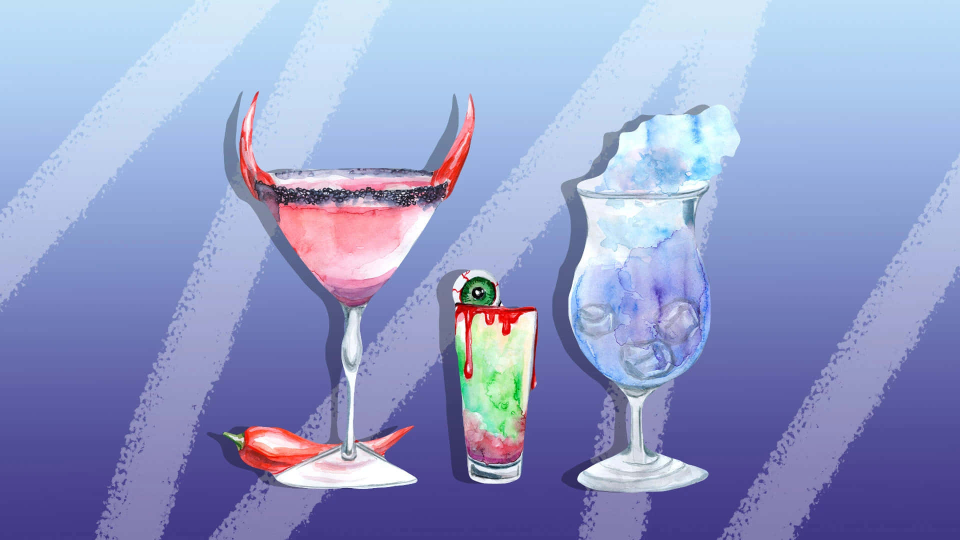 Spooky Cocktail, devil horns chili pepper, eyeball garnish, Full HD Desktop Wallpaper