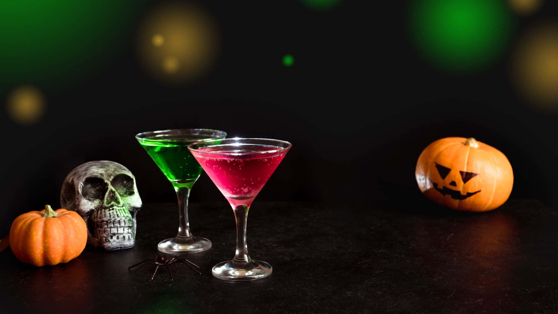 spooky cocktails, martini glasses, pumpkins, Full HD Desktop Wallpaper