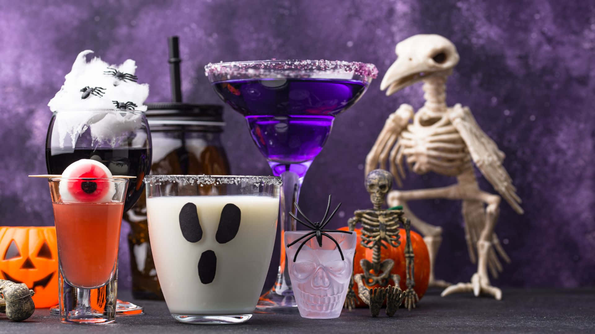 spooky cocktails, eyeballs, spiders, Full HD Desktop Wallpaper