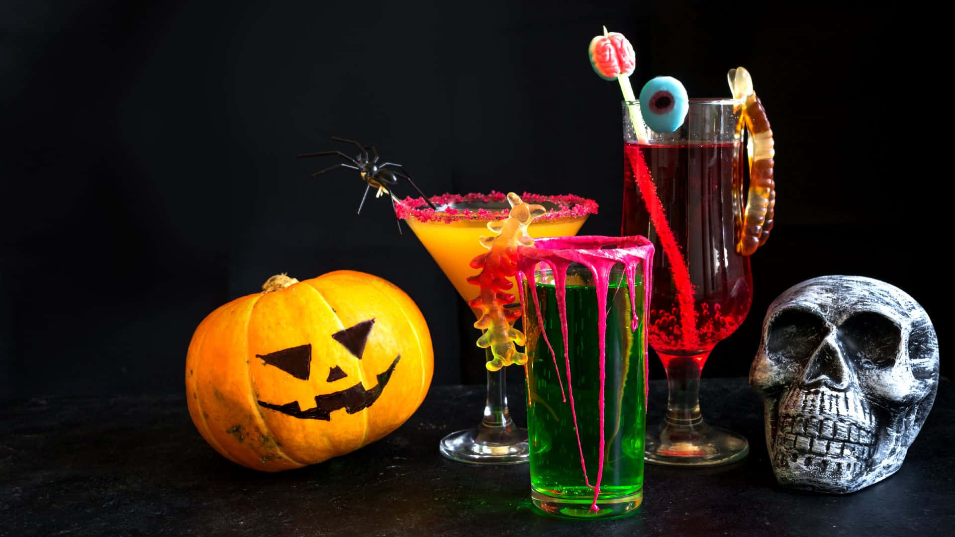 Spooky Cocktails, Halloween cocktails, candy garnishes, Full HD Desktop Wallpaper