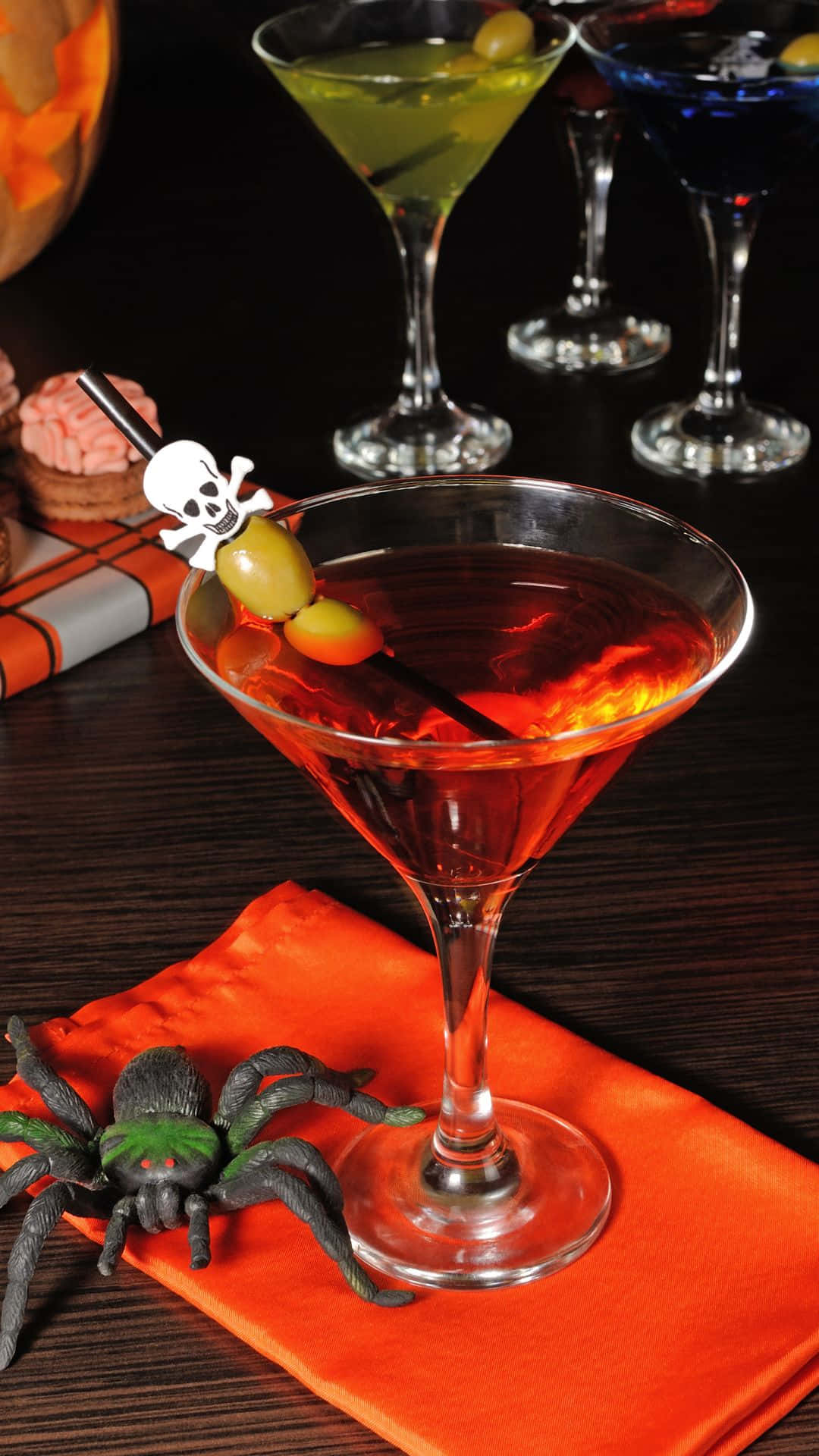 spooky cocktails, Halloween-themed martini, skull stirrer, Full HD Phone Wallpaper