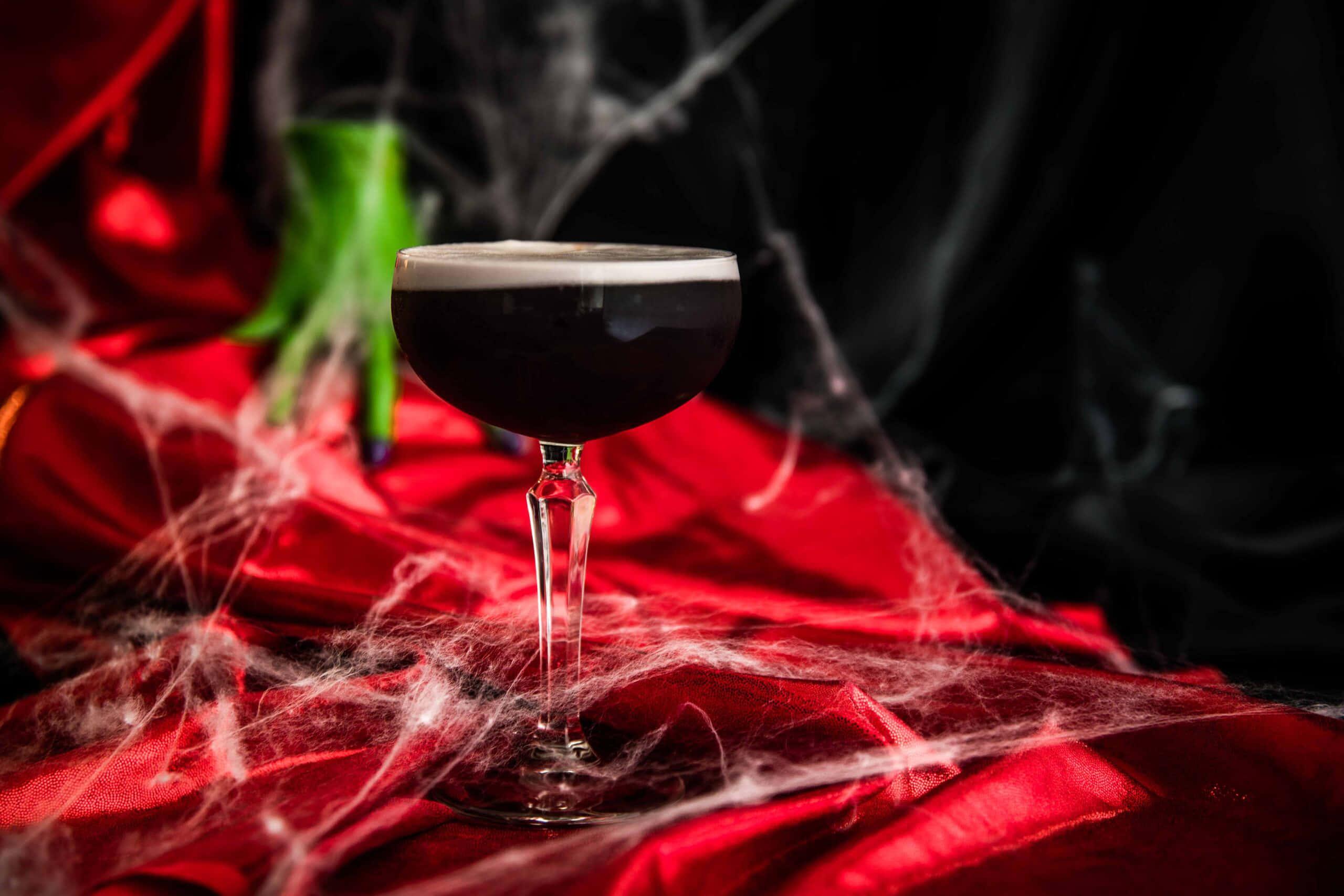 Halloween cocktails, coupe glass, red fabric, 2K Desktop Wallpaper