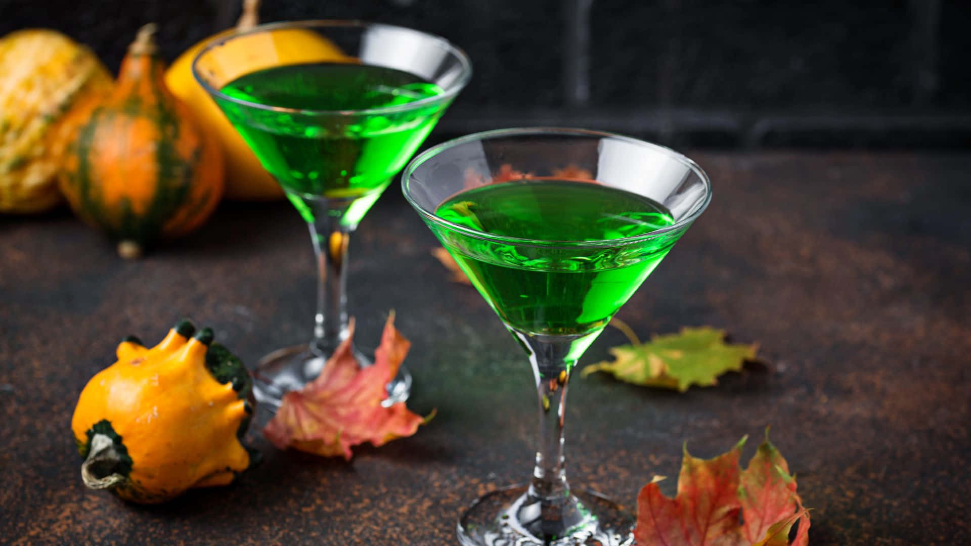 Halloween cocktails, martini glasses, vibrant green cocktails, Full HD Desktop Wallpaper