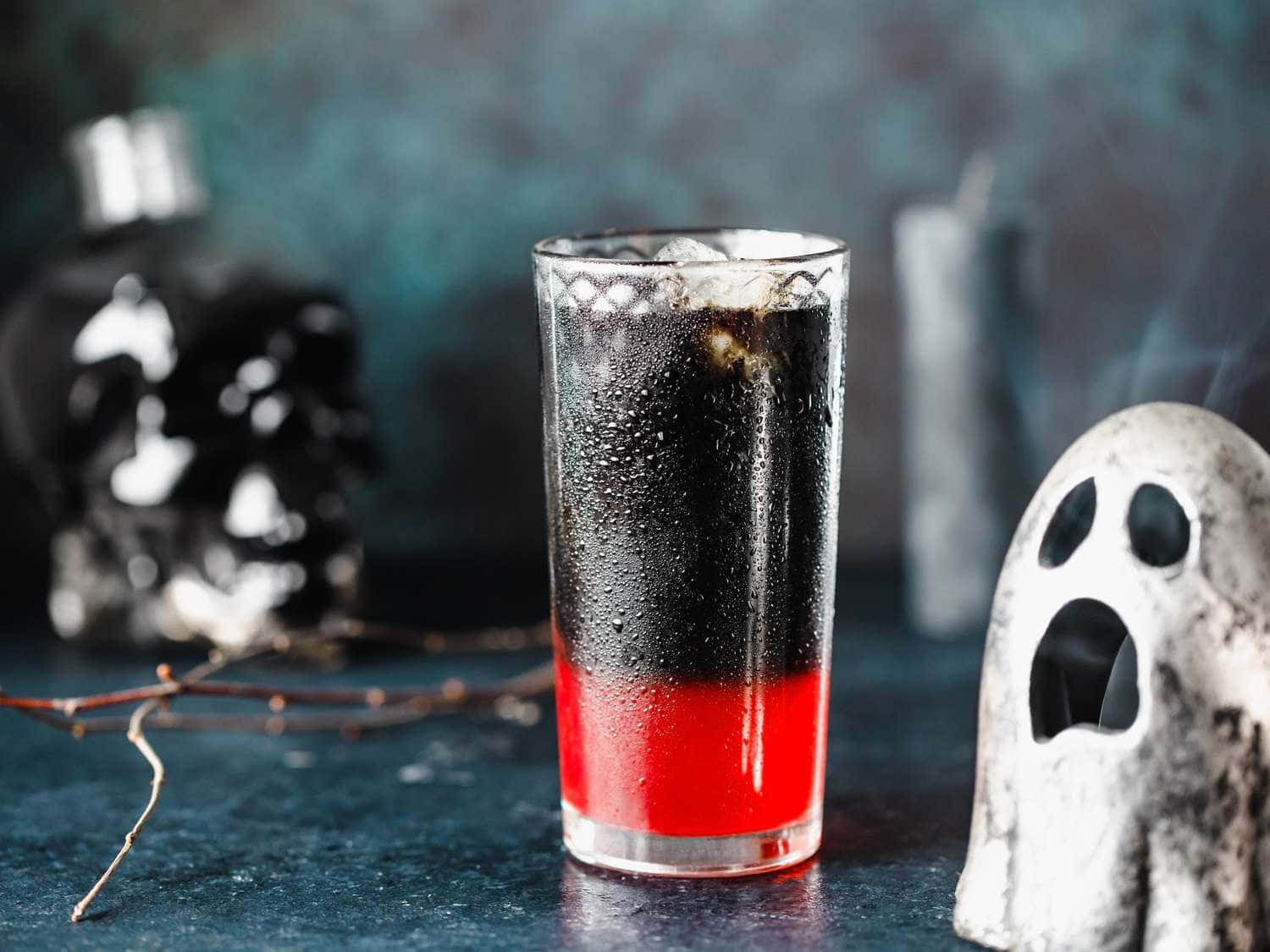 Halloween cocktails, red and black layers, ghost figurine, HD Desktop Wallpaper