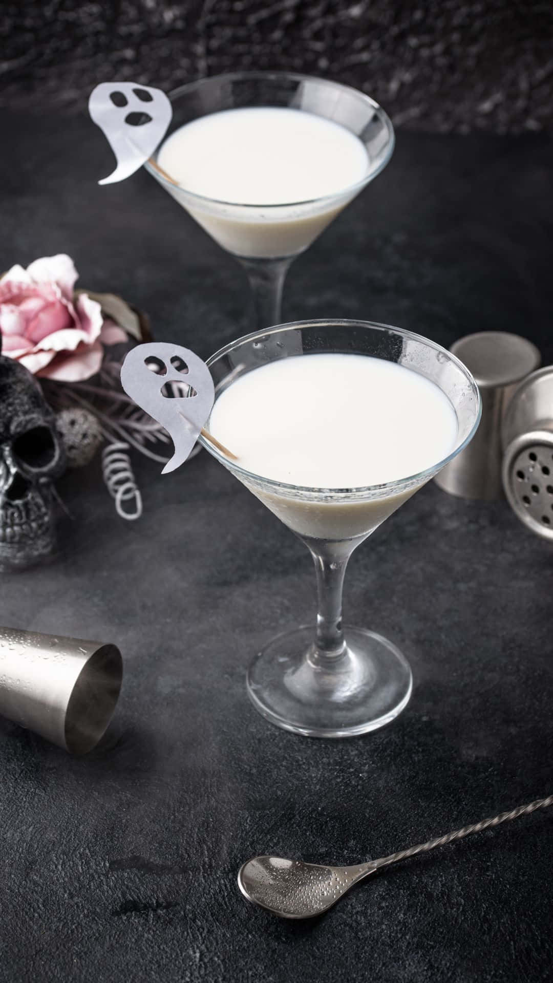 spooky cocktails, martini glasses, ghost picks, Full HD Phone Wallpaper
