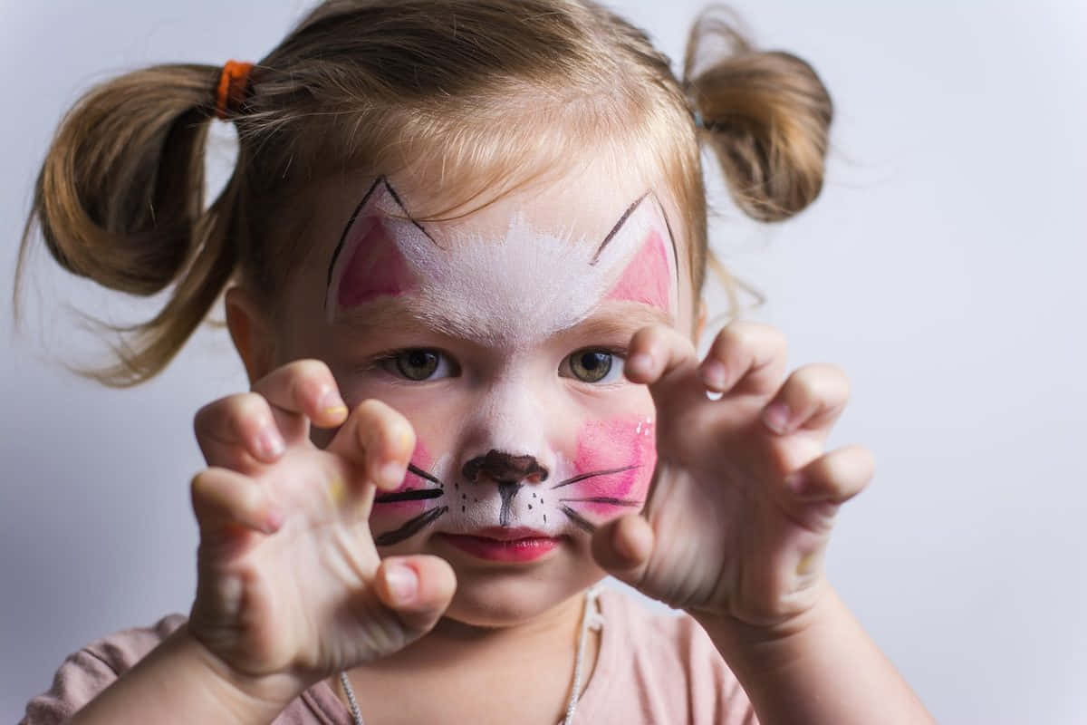 cat face paint, pigtails, young girl, SD Desktop Wallpaper