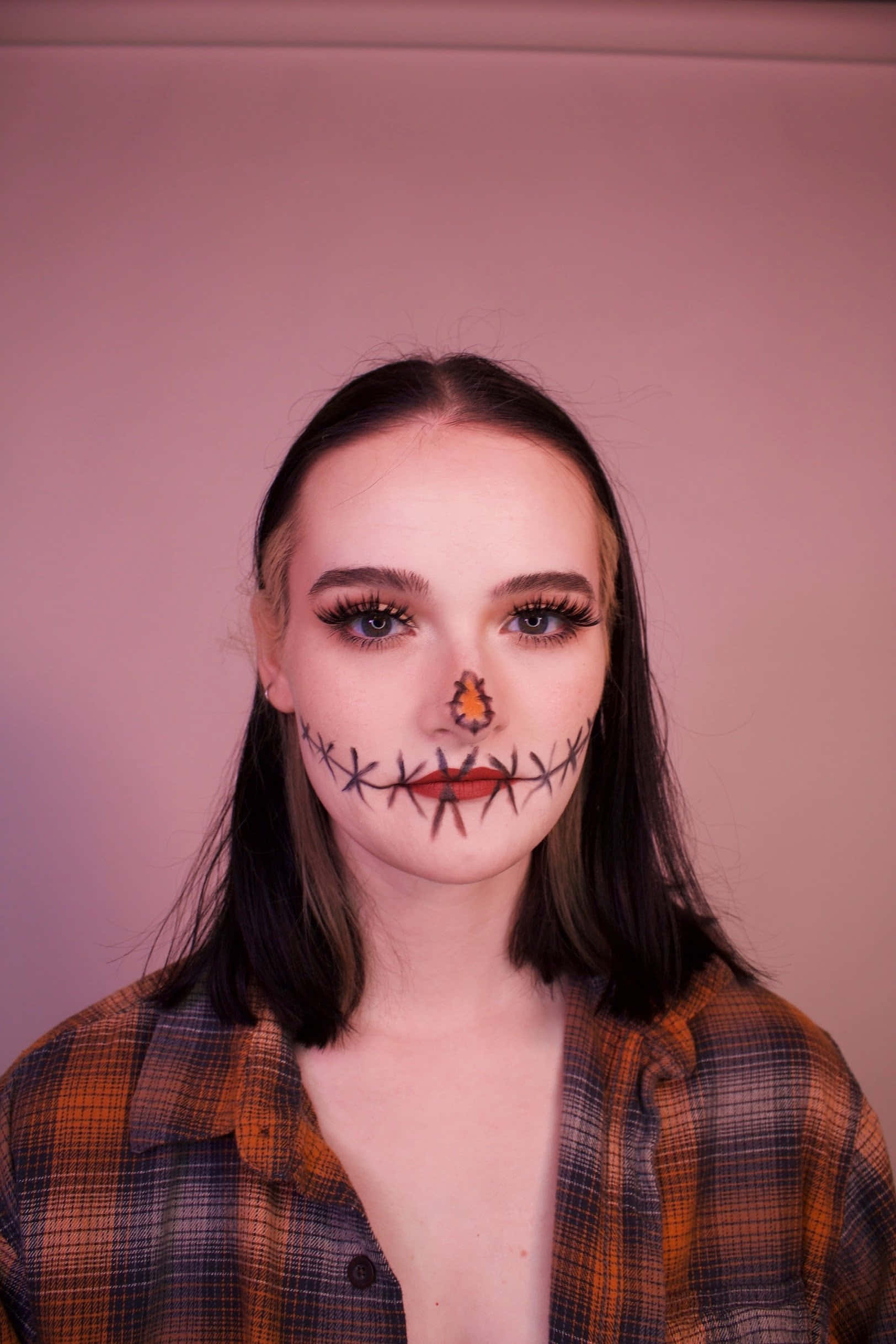 Mysterious Halloween Glam, artistic face paint, stitched face makeup, Full HD Phone Wallpaper