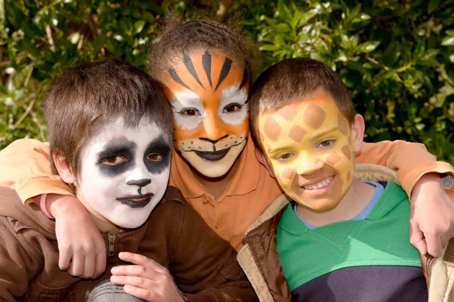 Halloween Face Paint, three children, animal face paint, HD Desktop Wallpaper