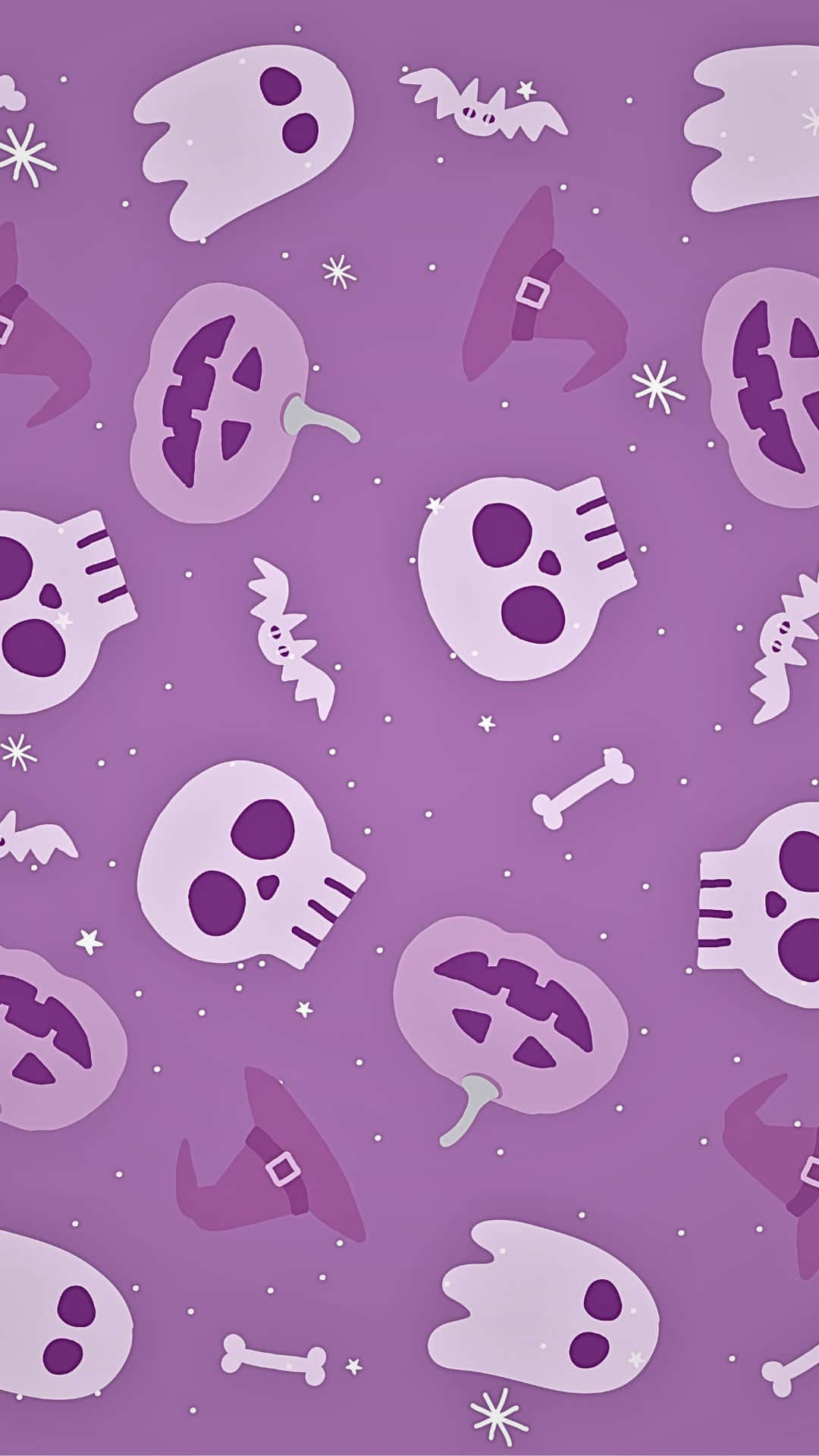 Halloween Pattern, purple background, white ghosts, Full HD Phone Wallpaper