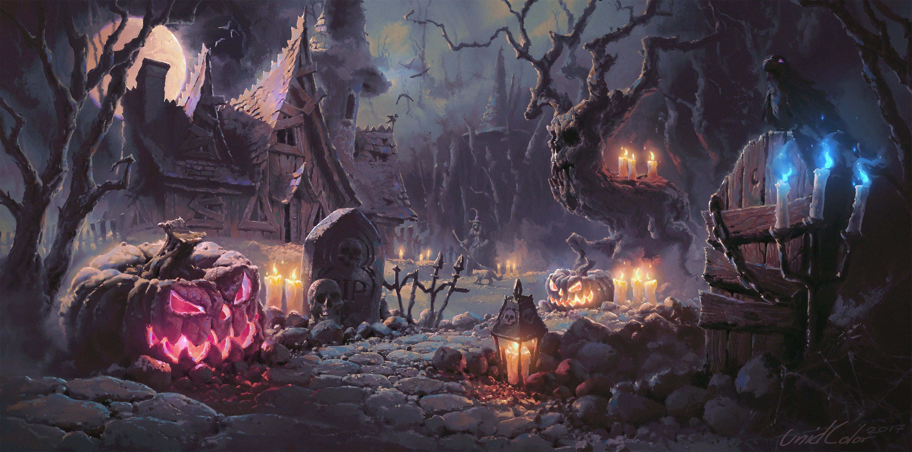 Halloween Games, jack-o'-lanterns, haunted house, 2K Desktop Wallpaper