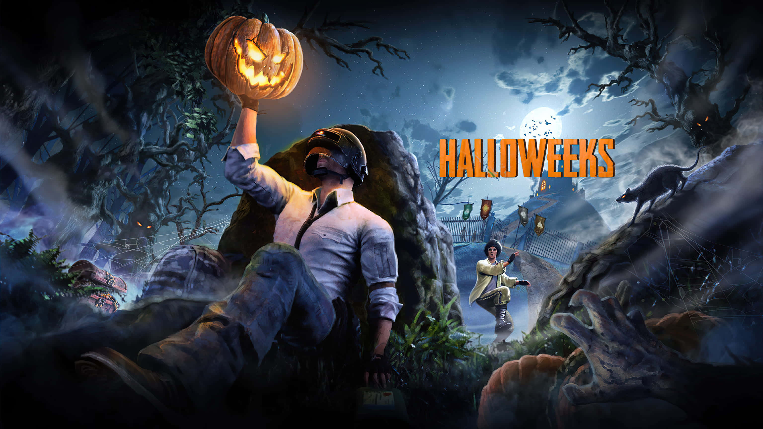 Halloween Games, jack-o-lantern, spooky Halloween forest, 2K Desktop Wallpaper