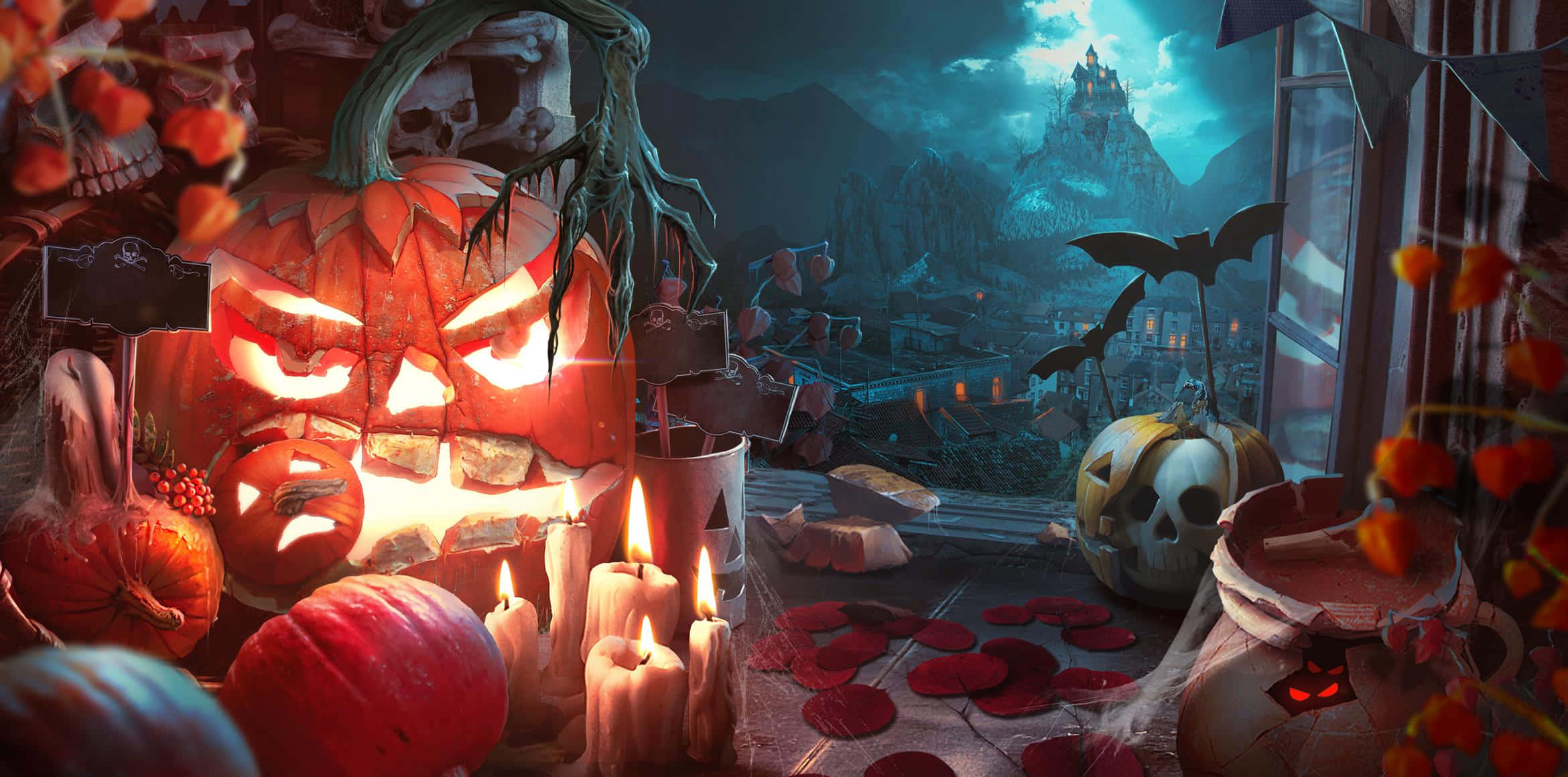 Halloween Games, jack-o-lanterns, skulls, Full HD Desktop Wallpaper