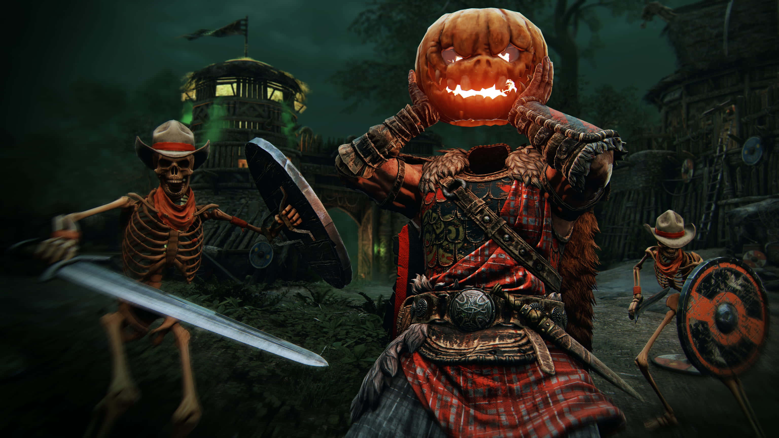 Halloween Games, jack-o'-lantern head, skeletal cowboys, 2K Desktop Wallpaper
