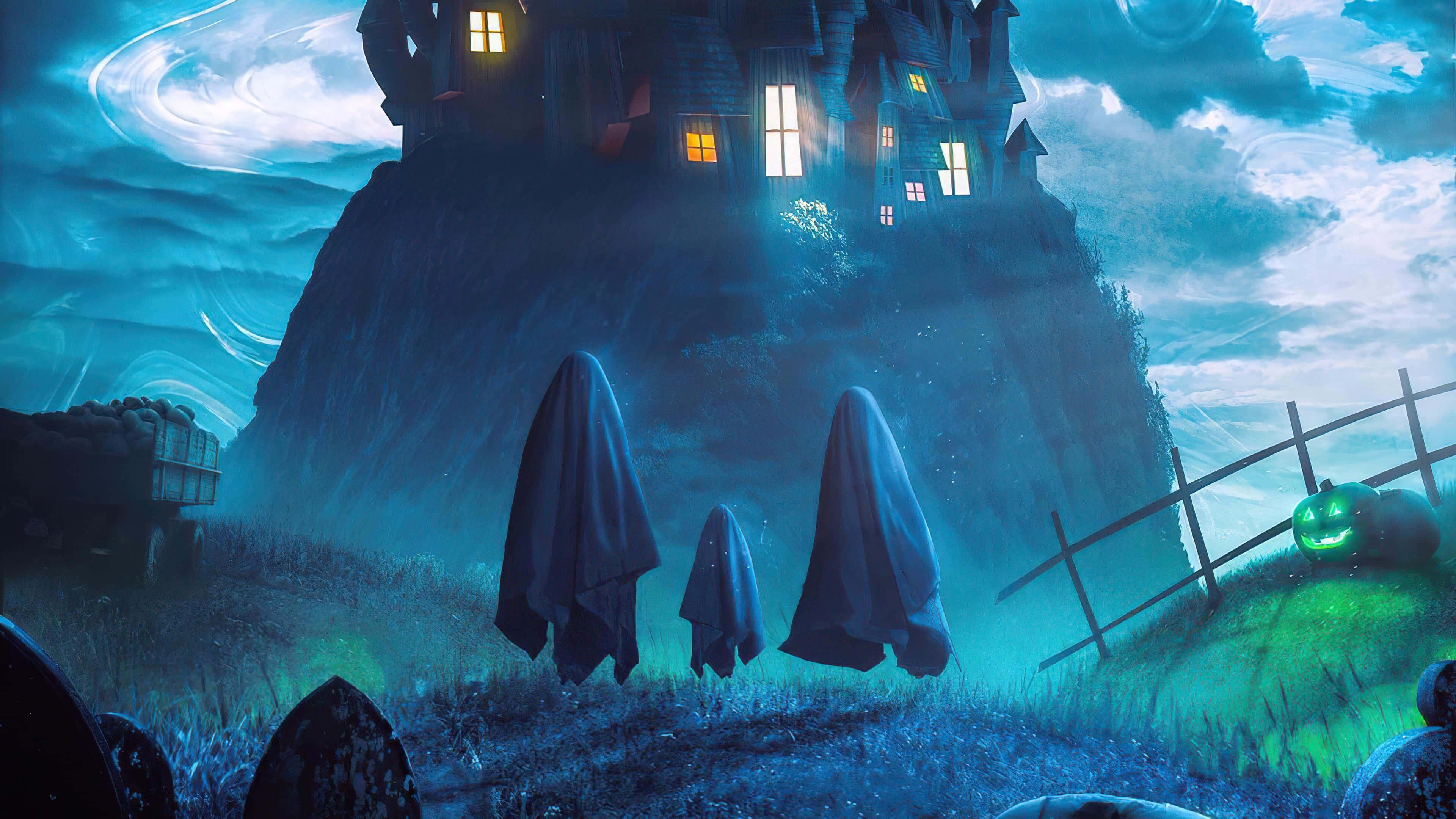 Halloween Games, haunted castle, misty hill, 4K Desktop Wallpaper