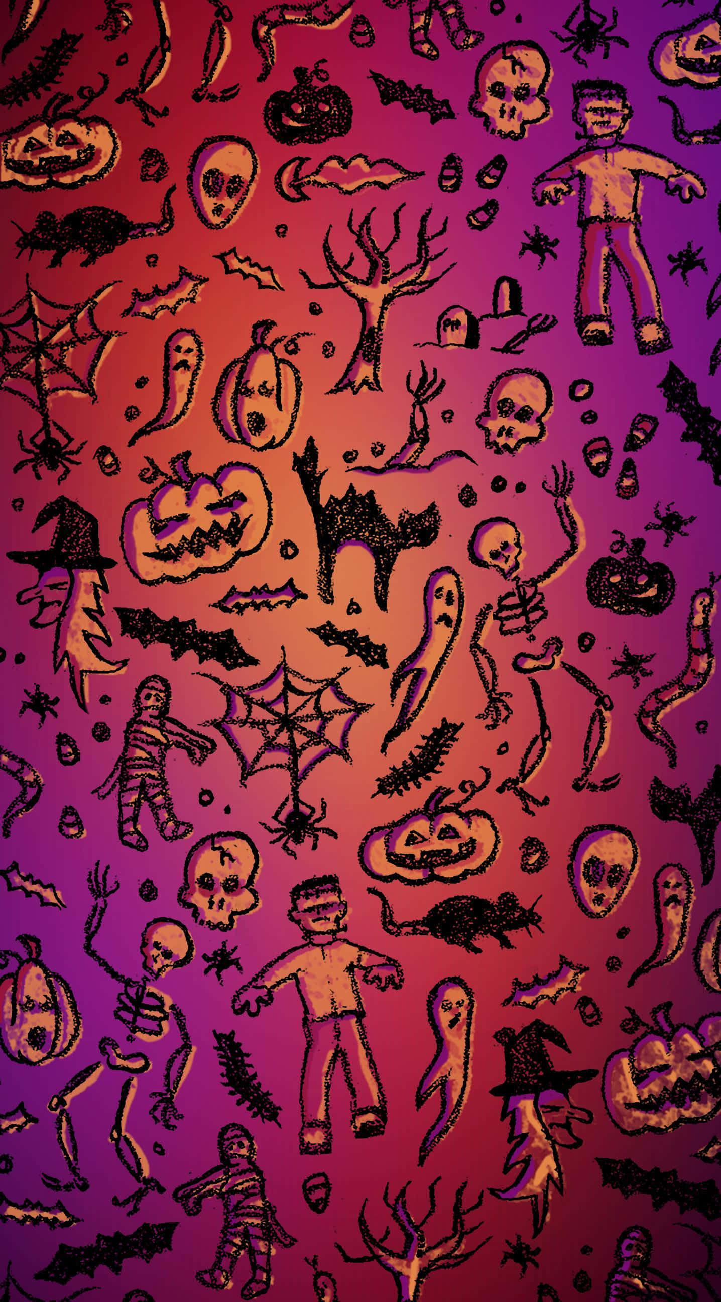 purple Halloween, pumpkins, skulls, 2K Phone Wallpaper