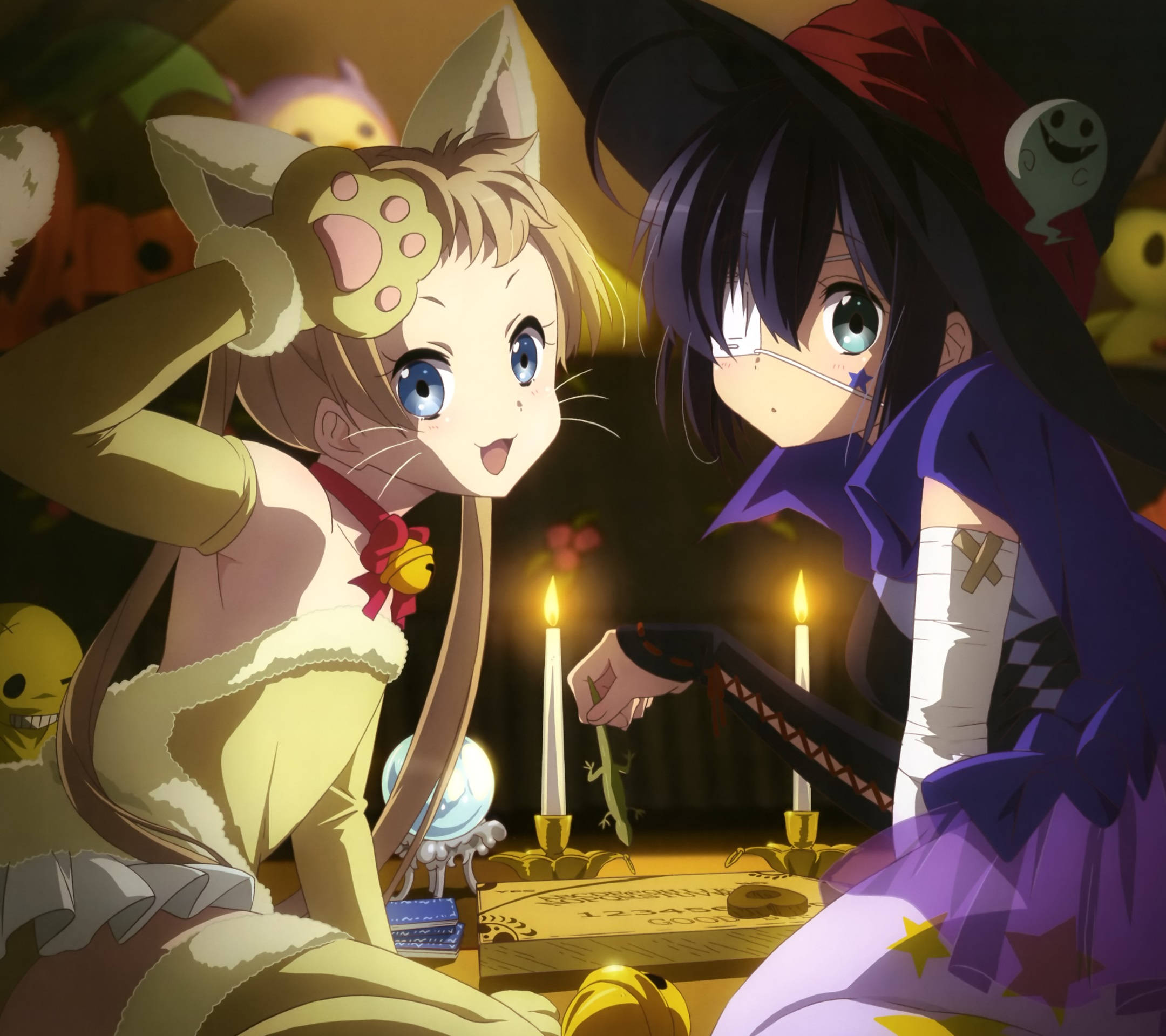 Anime Halloween, witch costumes, candlelit moment, Full HD Desktop Wallpaper
