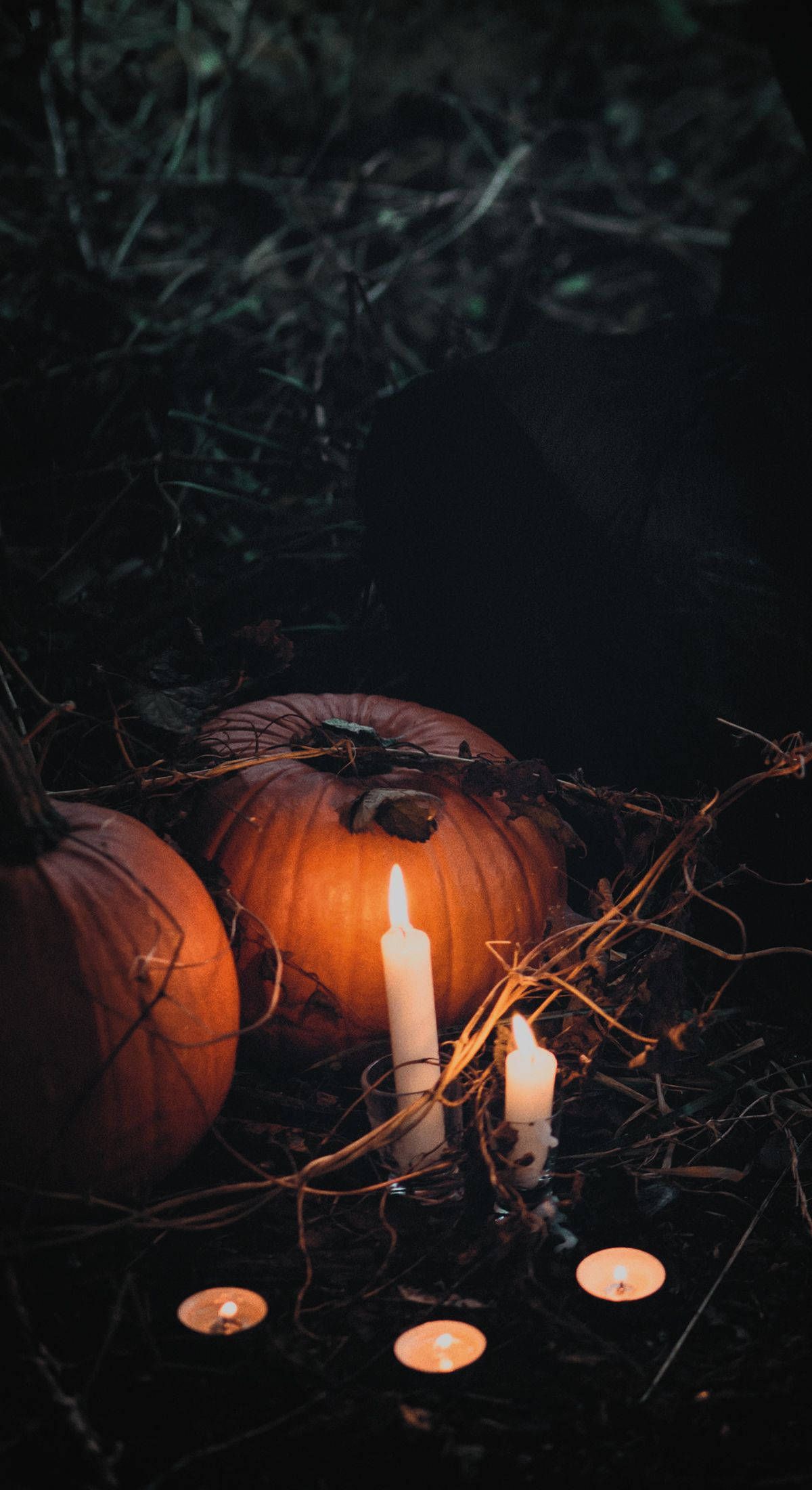 Halloween Grunge, candles, pumpkins, Full HD Phone Wallpaper