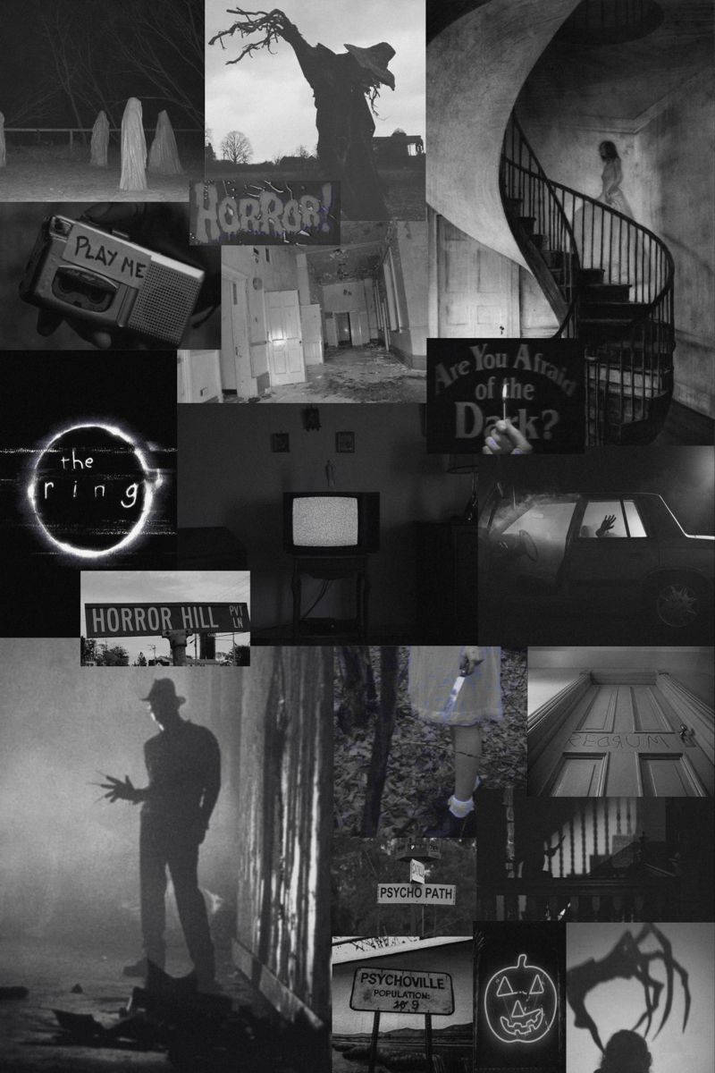 Halloween Grunge, black and white, haunted houses, SD Phone Wallpaper