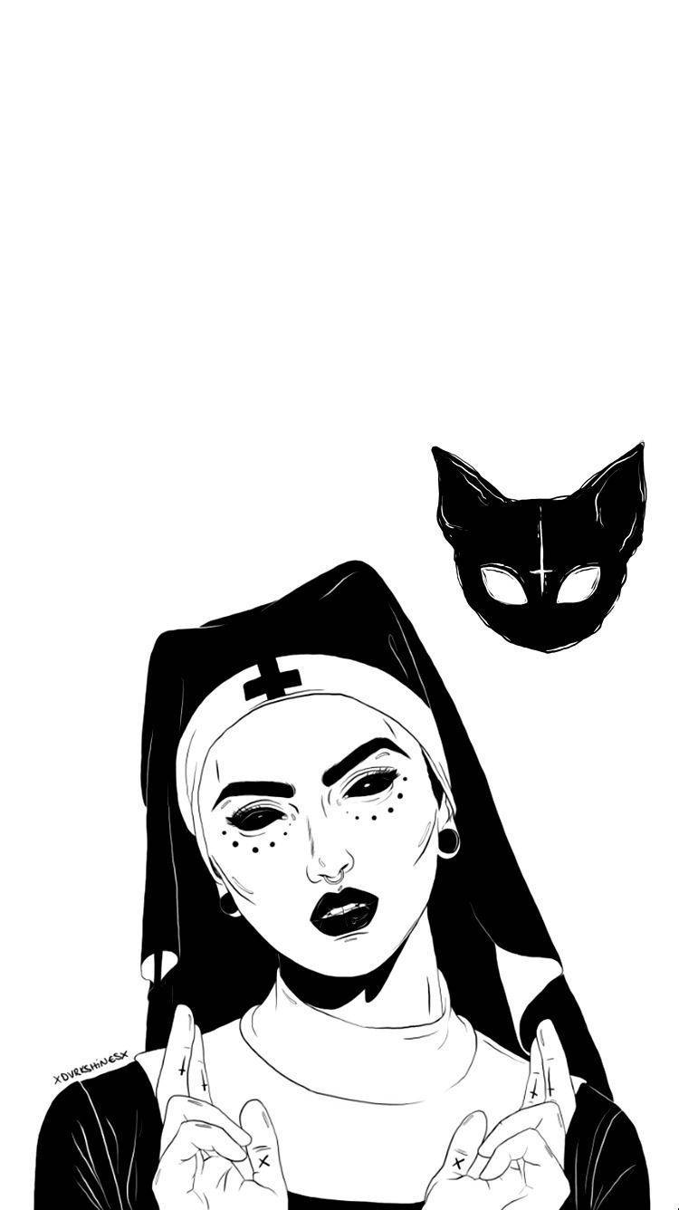 Halloween Grunge, evil nun, black and white illustration, HD Phone Wallpaper