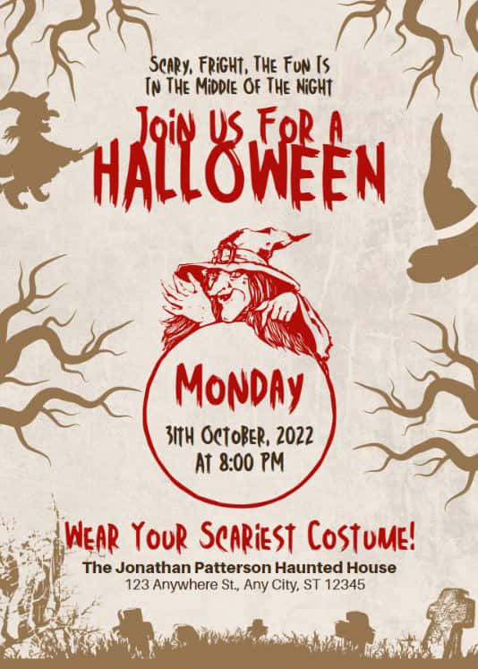 Halloween Invitations, vintage Halloween party poster, grinning witch, SD Phone Wallpaper
