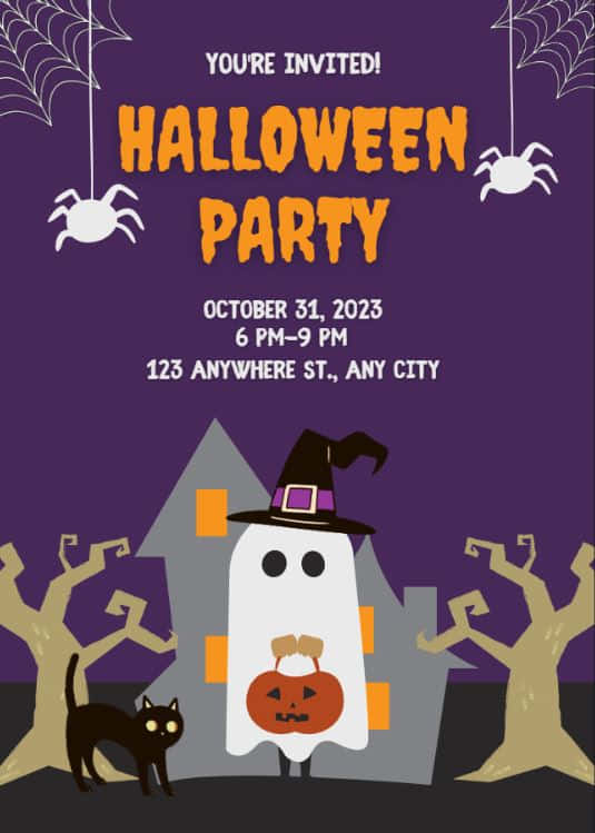 cartoon ghost, witch hat, jack-o-lantern, SD Phone Wallpaper