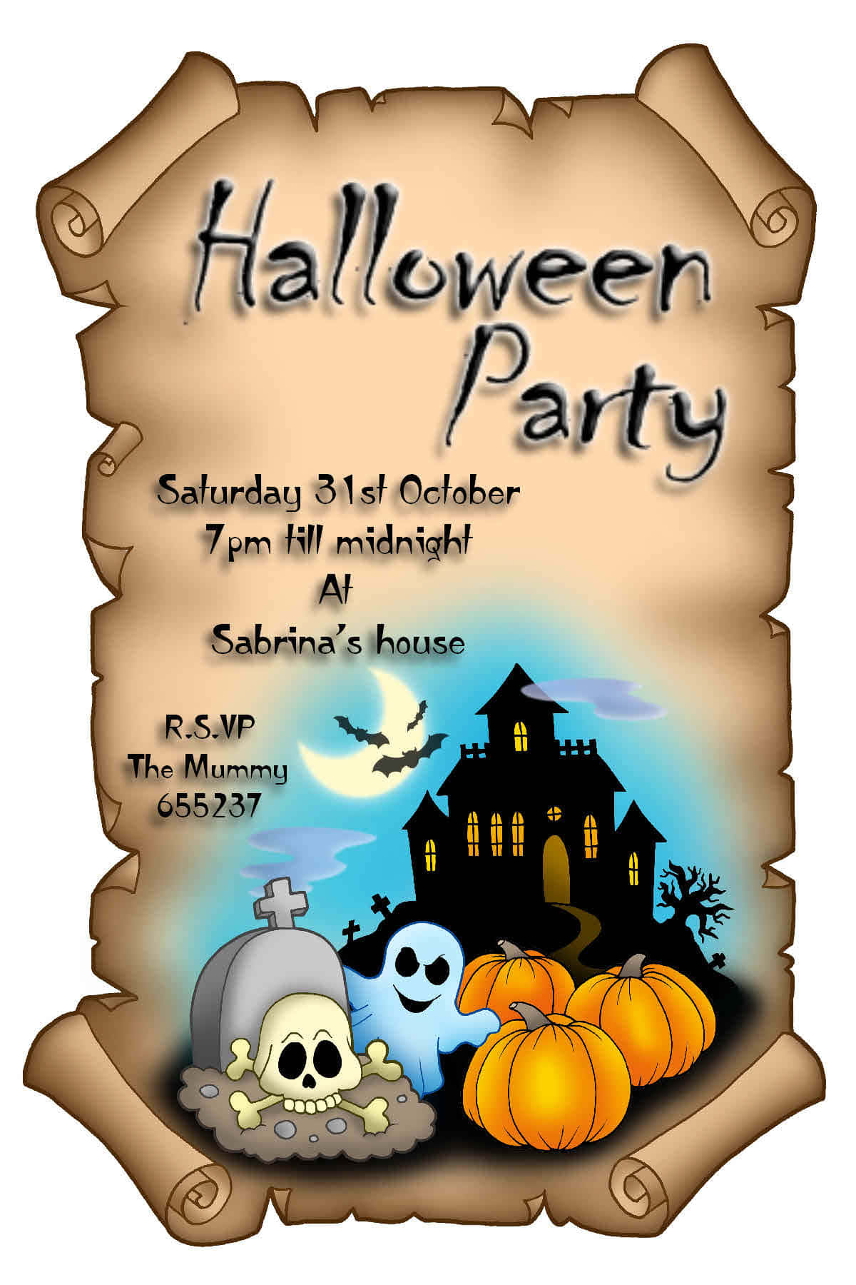 Halloween party invitation, aged parchment, haunted house, HD Phone Wallpaper