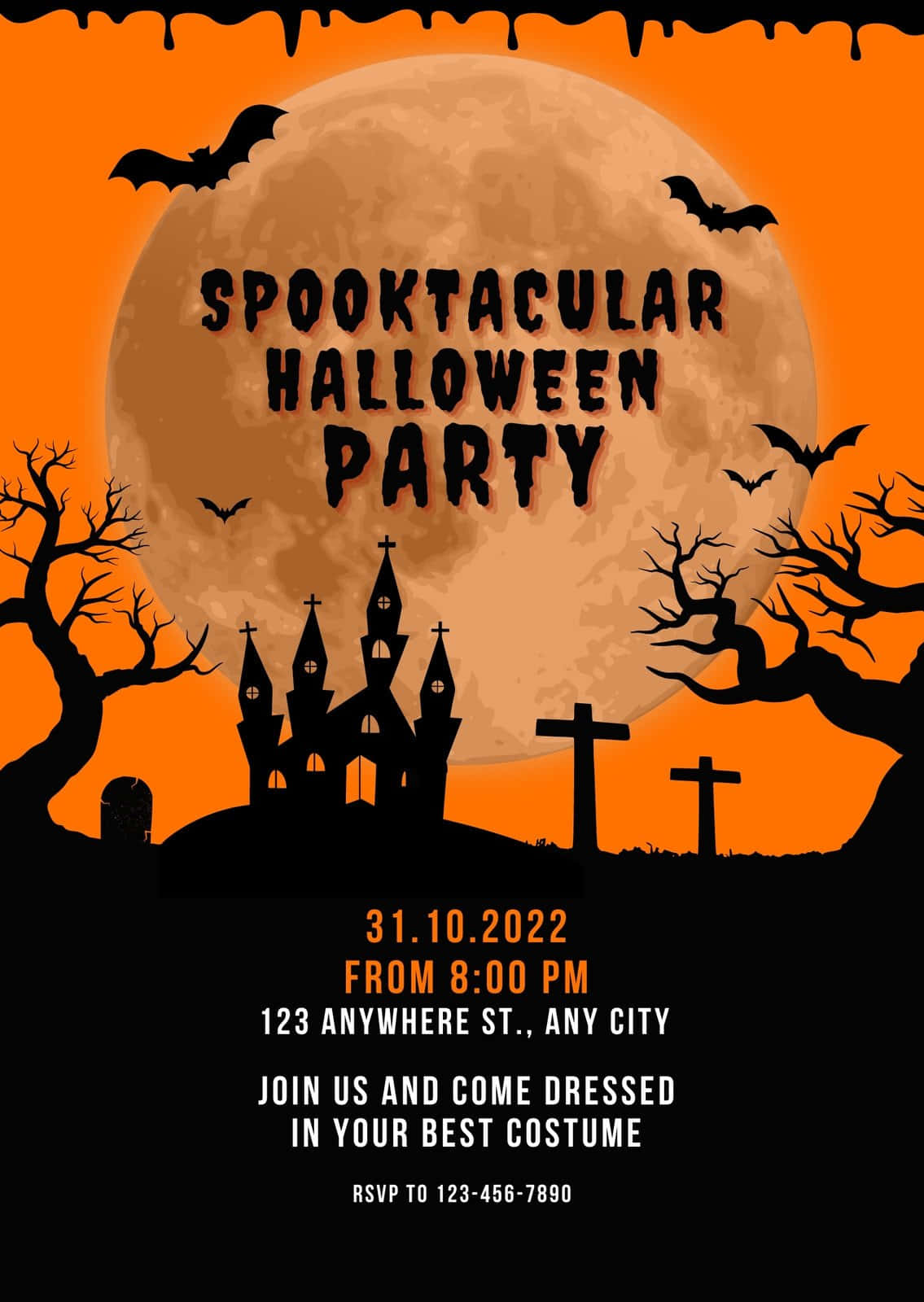 Halloween Invitations, orange moon, bats, HD Phone Wallpaper