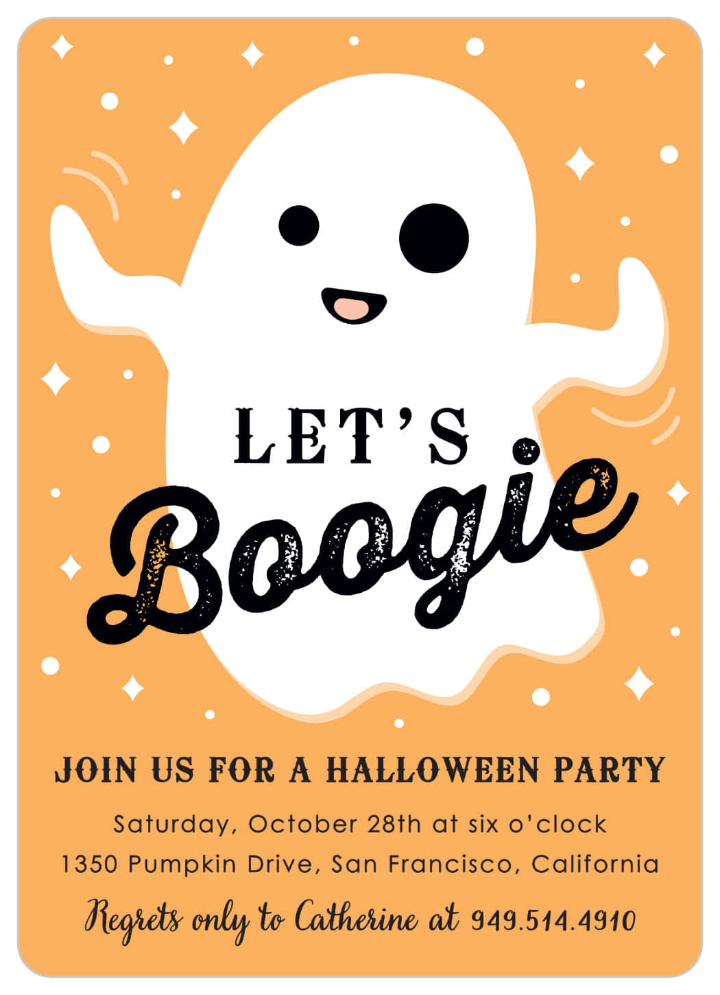 Halloween Invitations, cartoon ghost, festive orange background, HD Phone Wallpaper