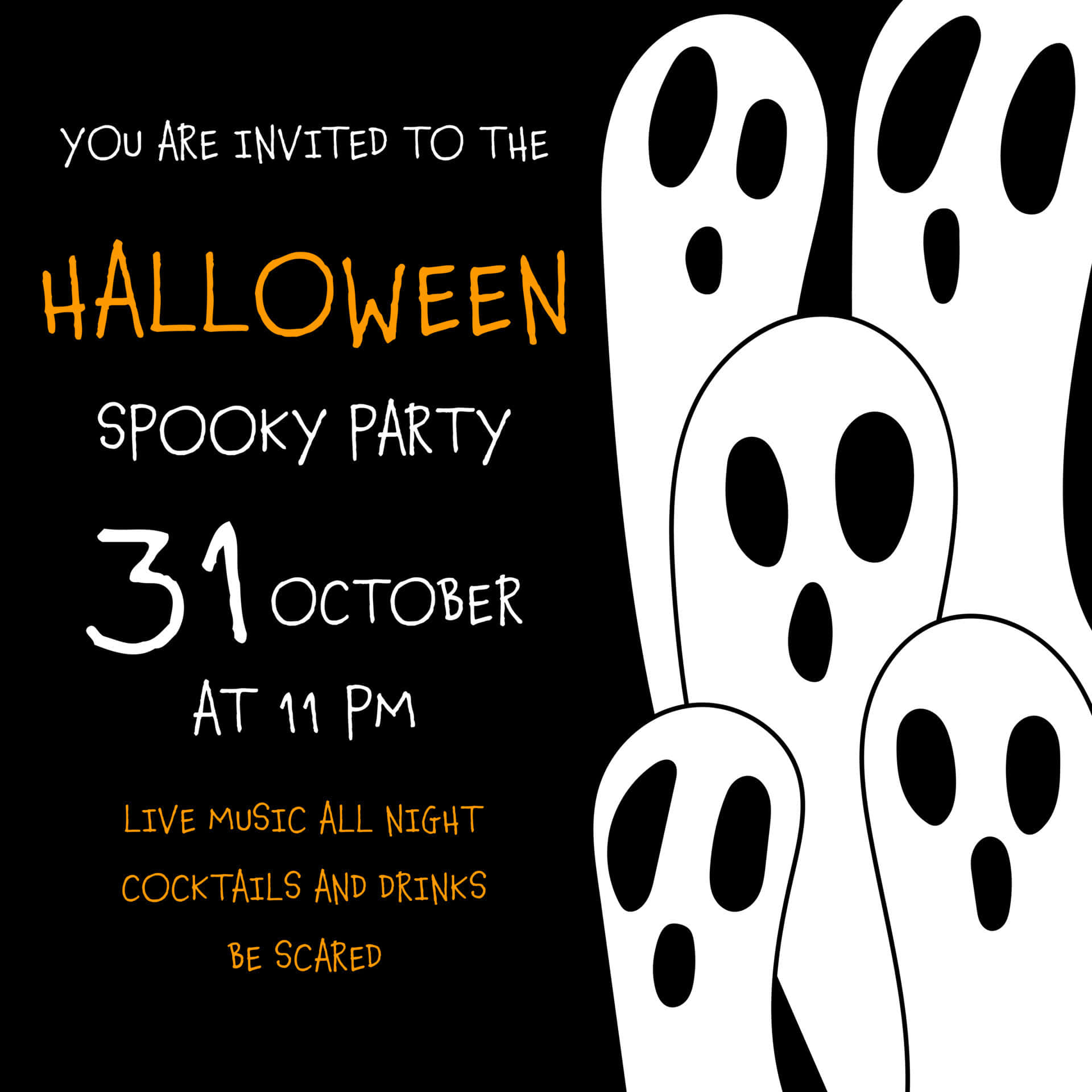 Halloween Invitations, black background, orange and white text, Full HD Desktop Wallpaper