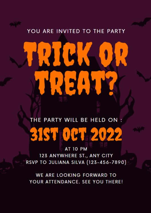 Halloween Invitations, orange text, dark purple background, SD Phone Wallpaper