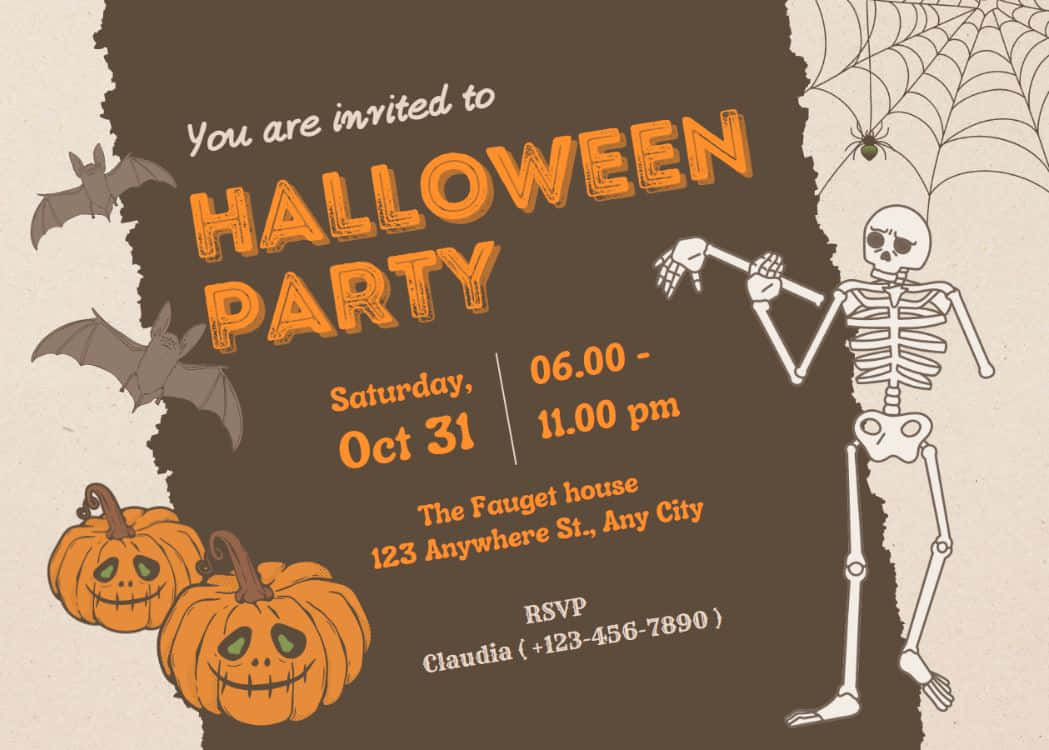 Halloween party invitation, skeleton, bats, SD Desktop Wallpaper