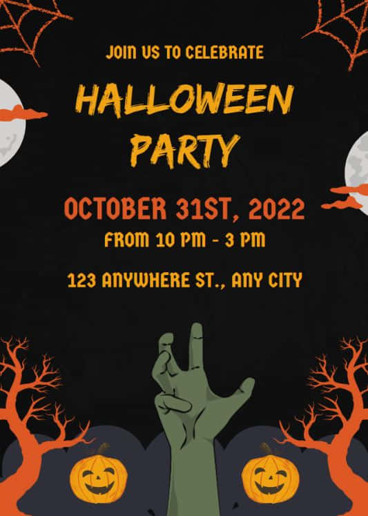 Halloween Invitations, zombie hand, black background, SD Phone Wallpaper