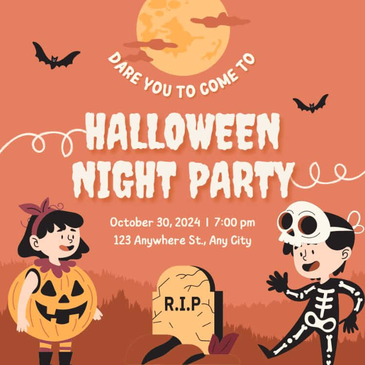 Halloween night party, full moon, bats flying, SD Phone Wallpaper