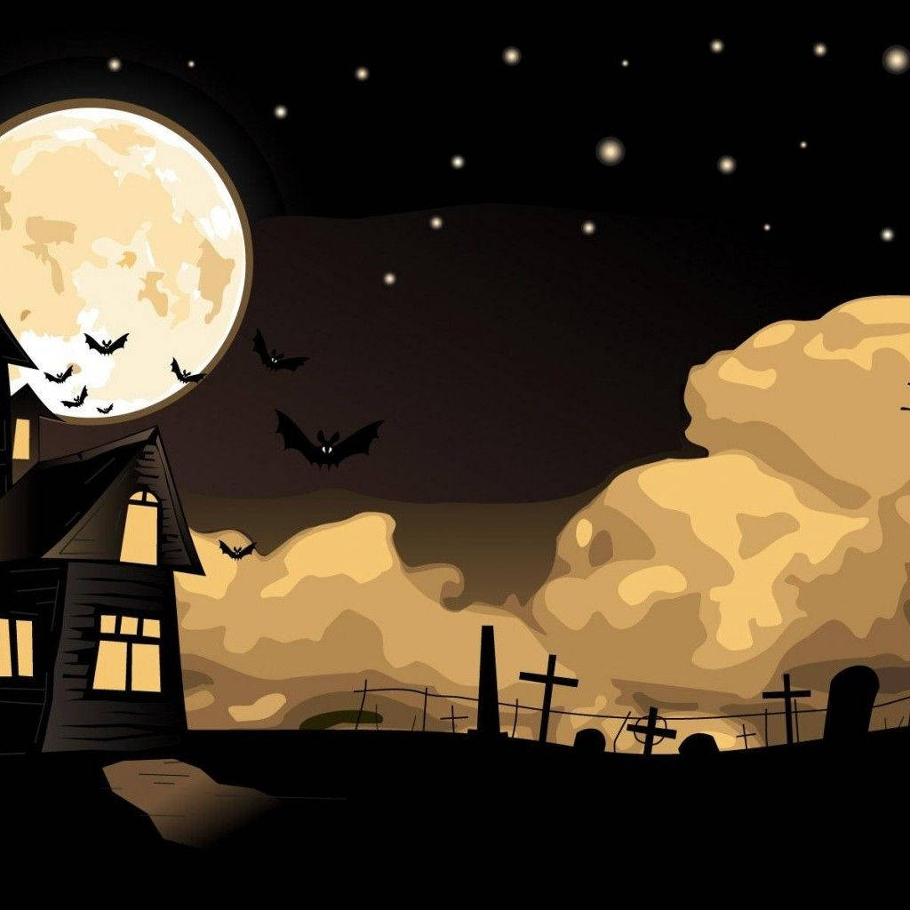 Halloween iPad, haunted house, glowing windows, SD Desktop Wallpaper