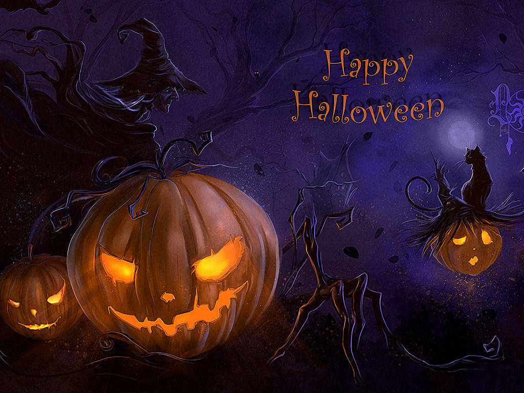 Halloween iPad, jack-o-lanterns, witch, SD Desktop Wallpaper