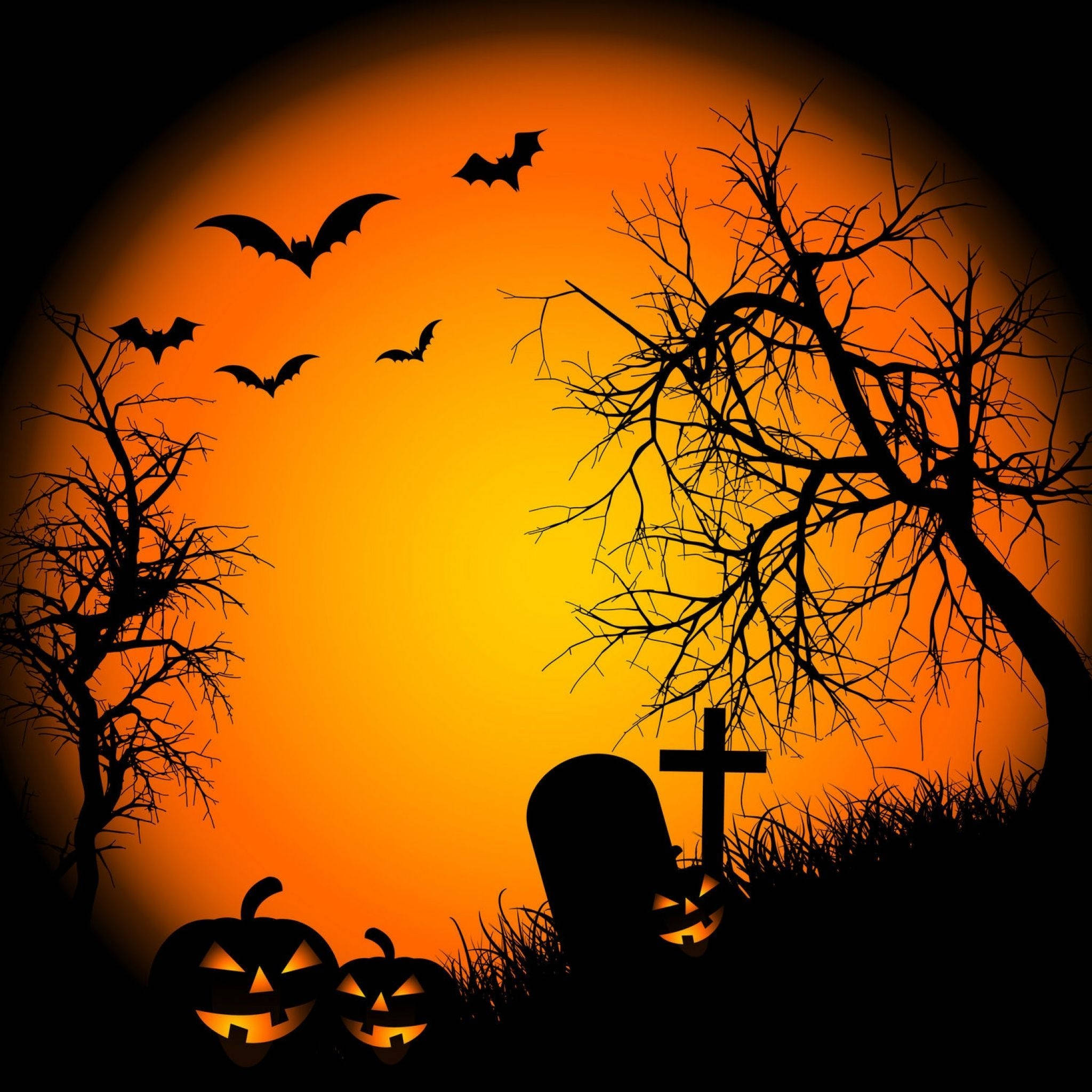 Halloween iPad, bats, graveyard, Full HD Desktop Wallpaper