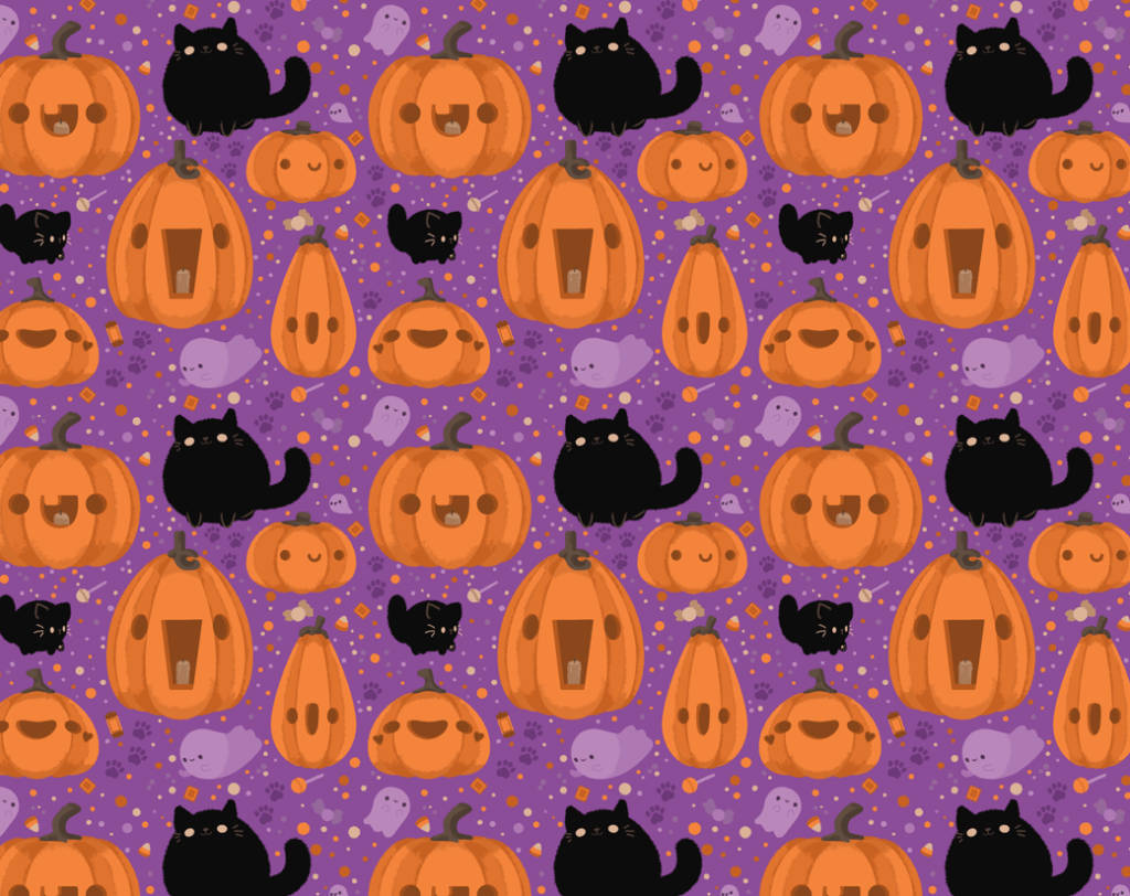 Halloween iPad, orange pumpkins, black cats, SD Desktop Wallpaper