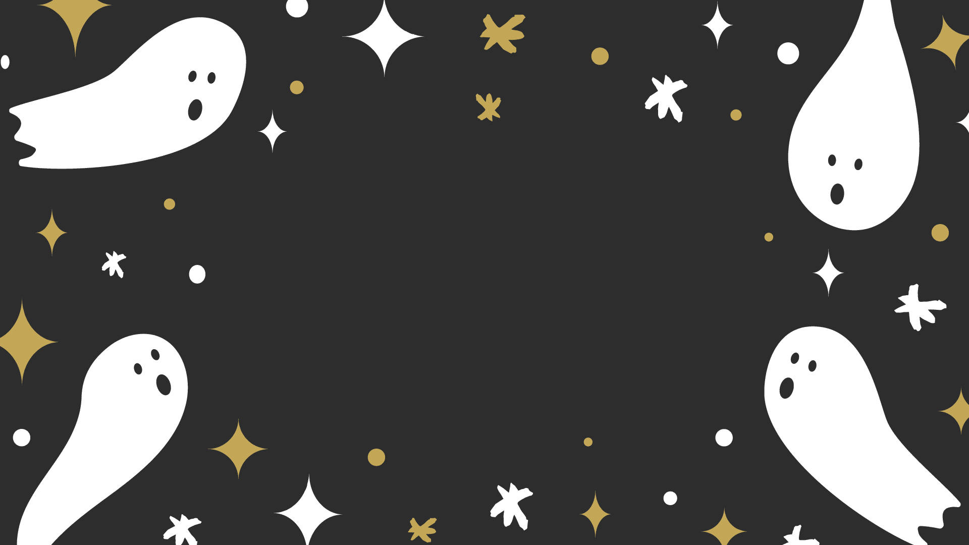 Halloween iPad, white cartoon ghosts, gold stars, Full HD Desktop Wallpaper