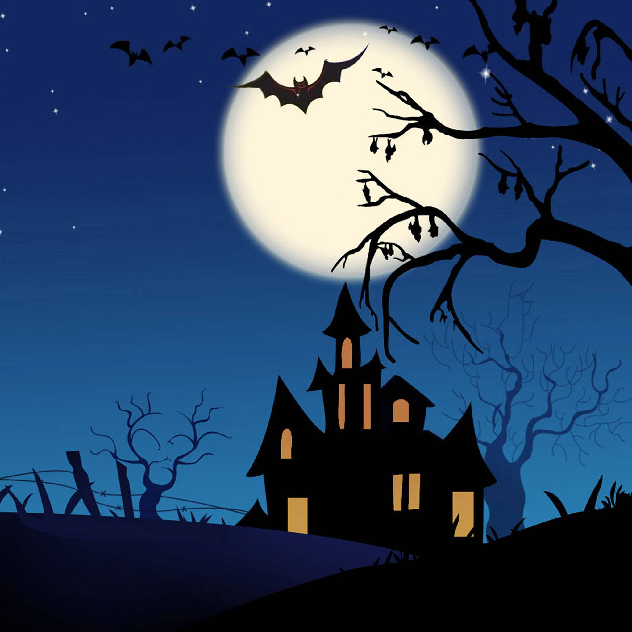 Halloween iPad, haunted house, full moon, Full HD Desktop Wallpaper
