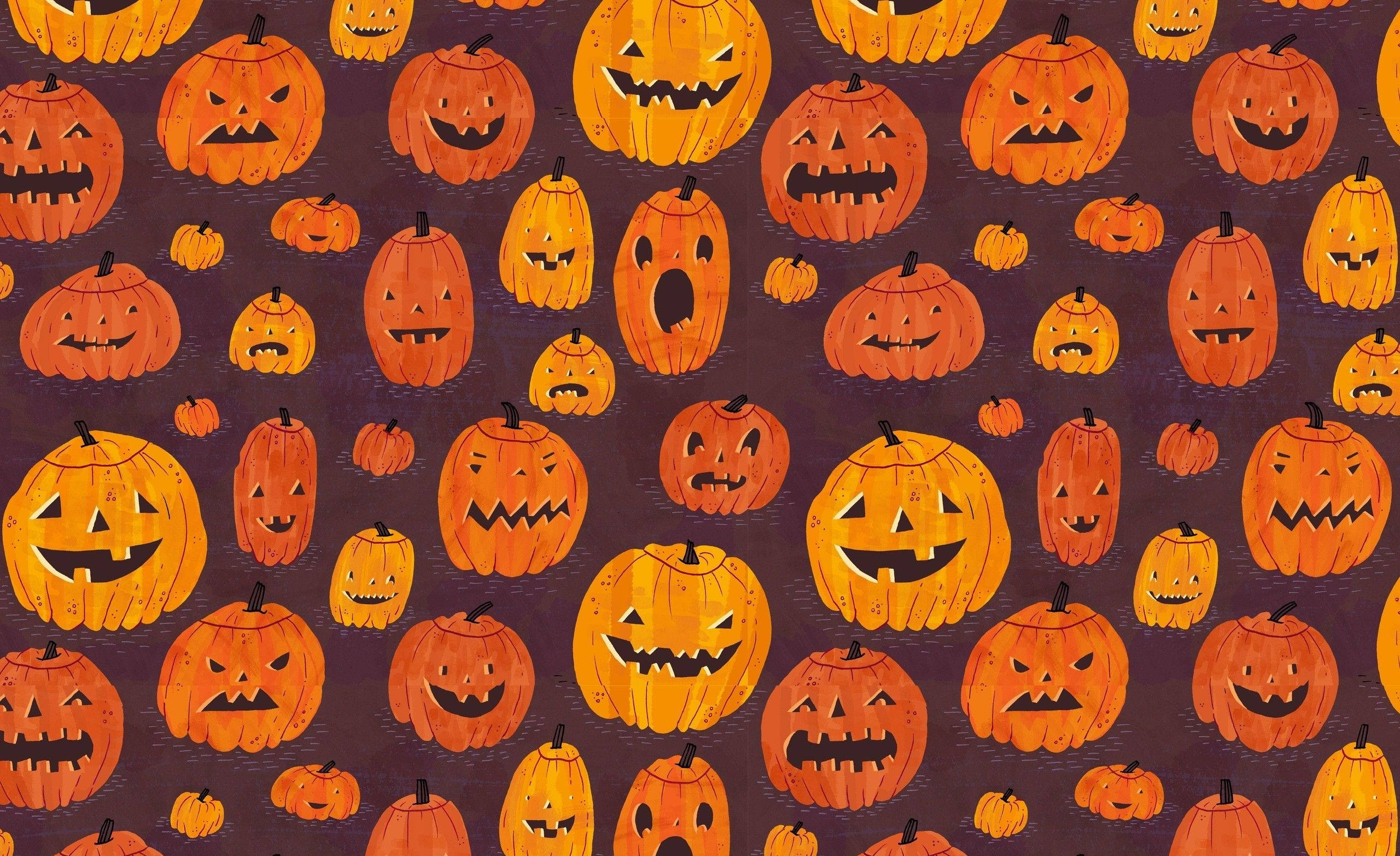 Halloween iPad, orange jack-o'-lanterns, dark purple background, 2K Desktop Wallpaper