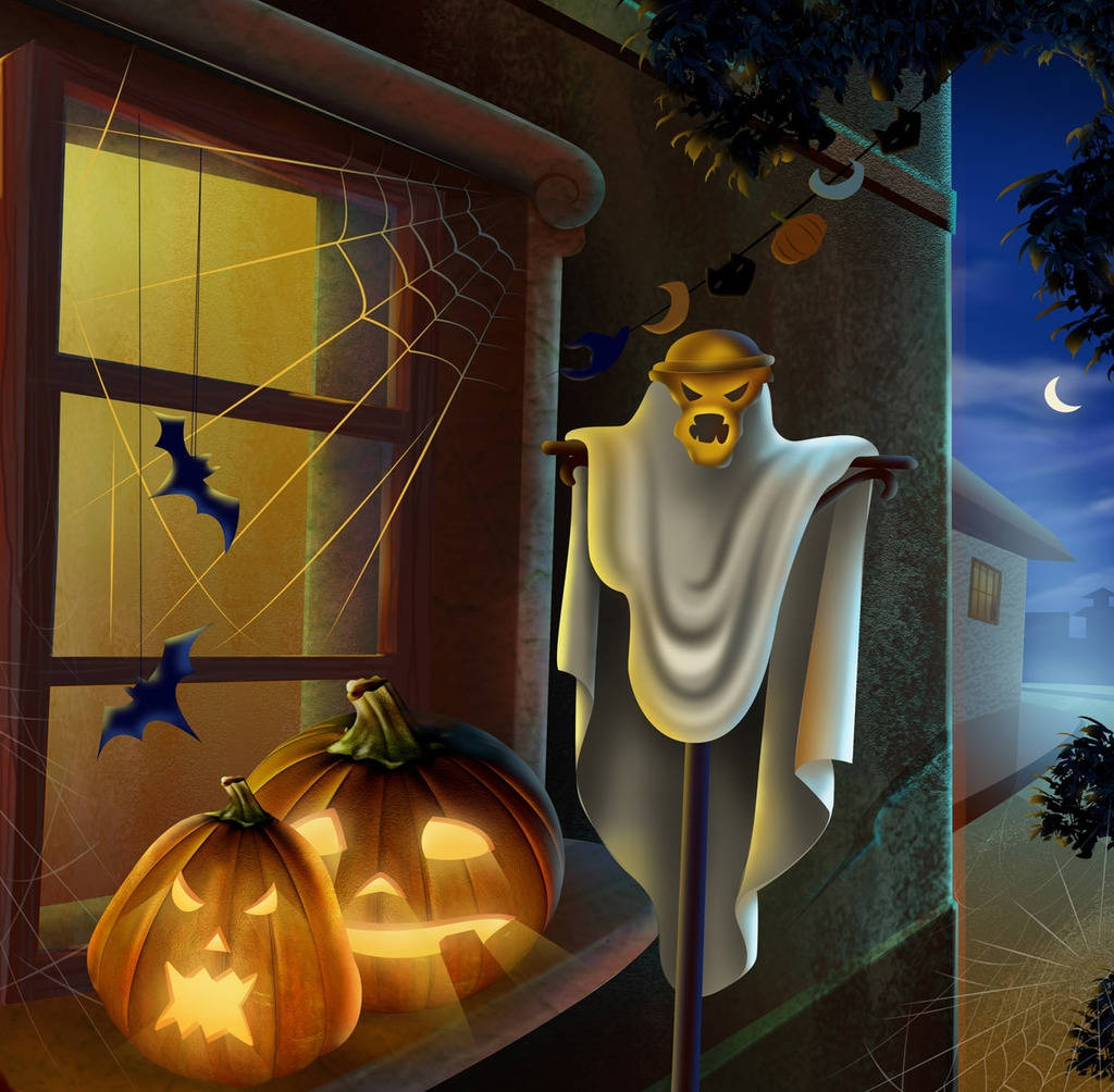 Halloween iPad, jack-o-lanterns, ghostly scarecrow, SD Desktop Wallpaper